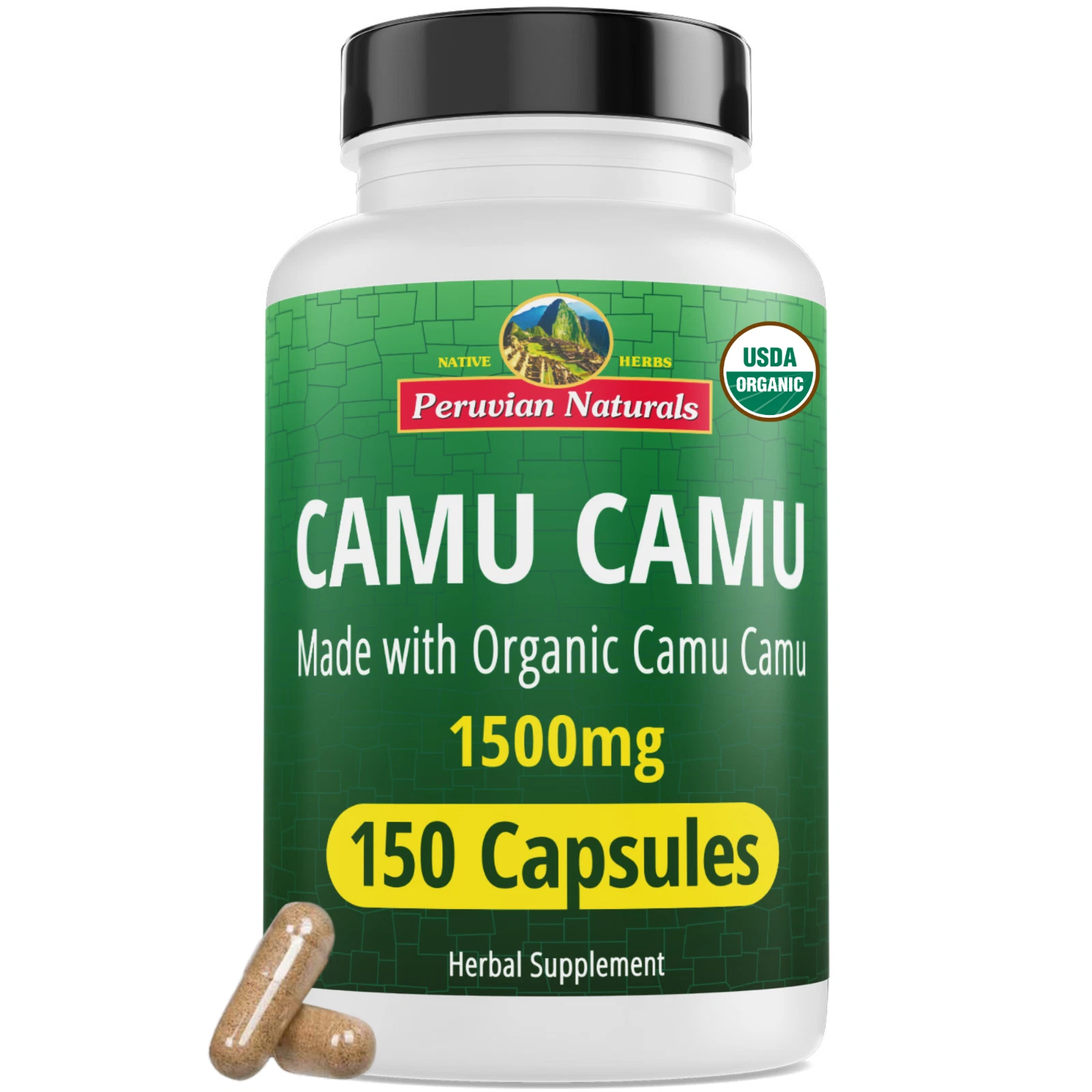 Organic Camu Camu Capsules - 150 Vegan Pills Raw Berry Supplement from Peru