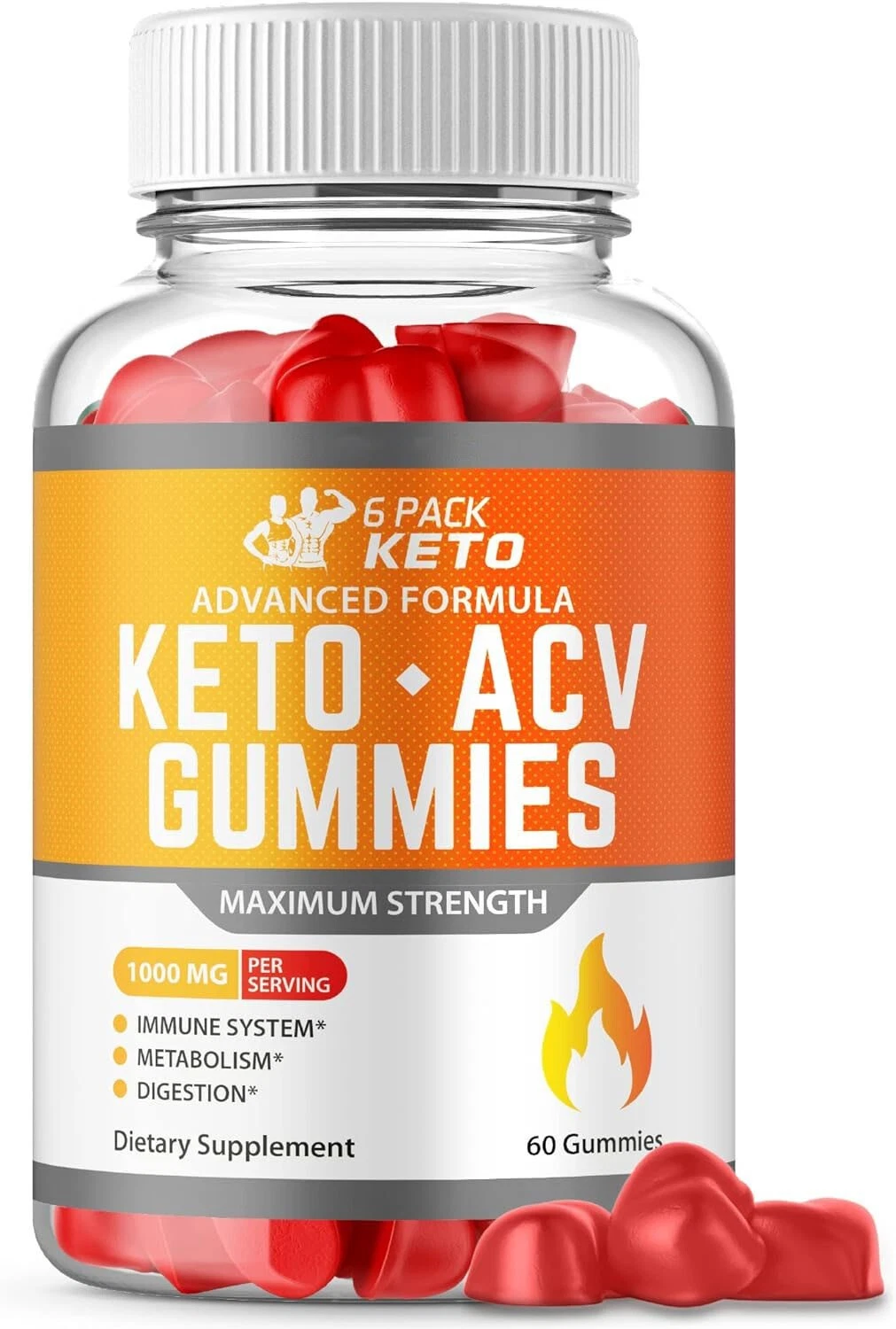 (1 Bottle) 6 Pack Keto ACV Gummies Weight Loss - 60 Gummies