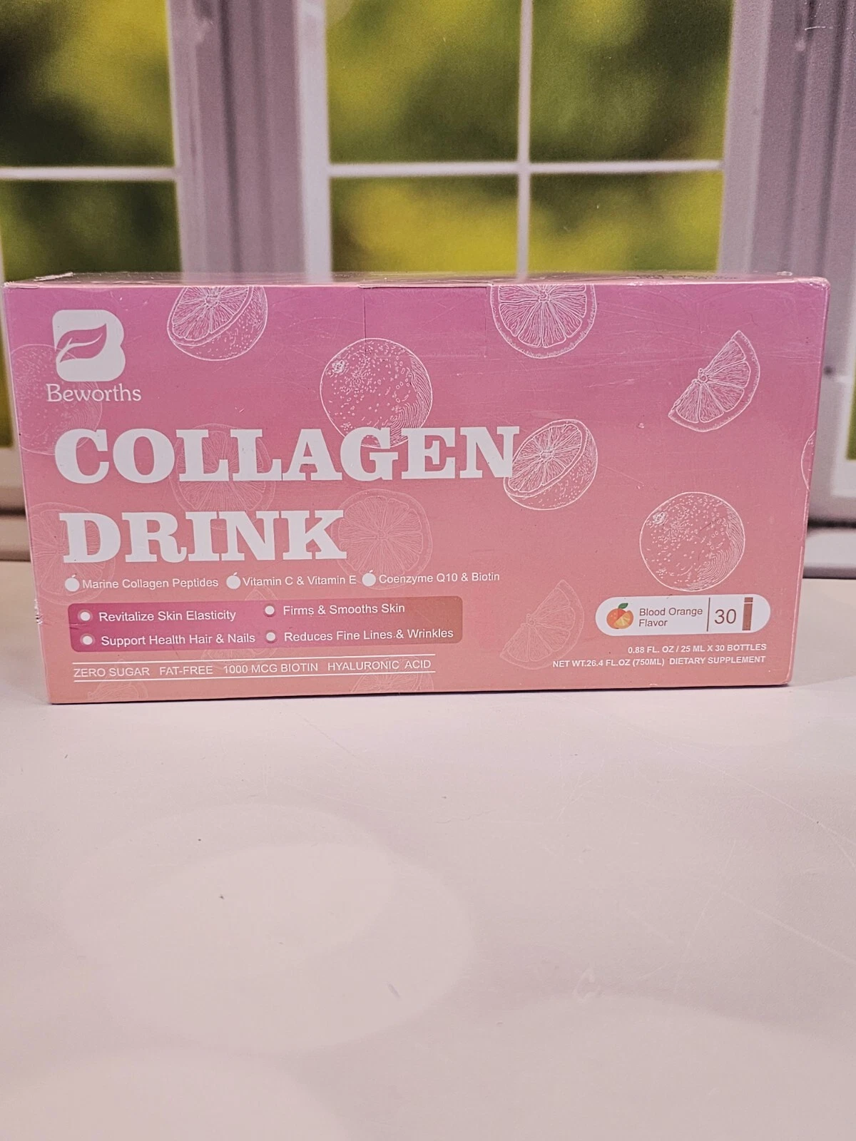 Beworths Collagen Marine Peptides Liquid Drink Blood Orange Zero Sugar 30ct 5/26