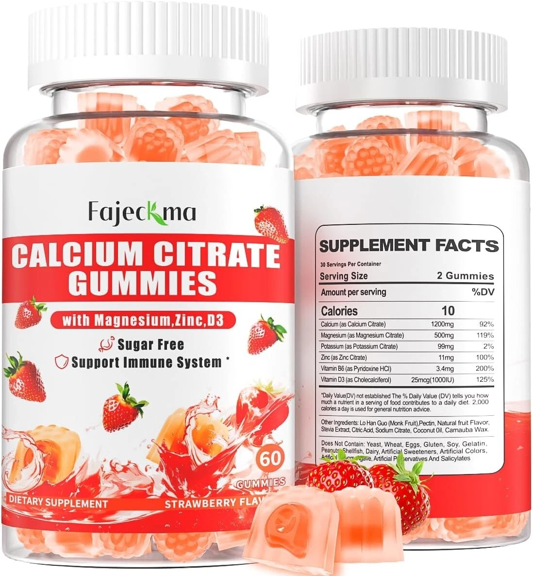 Calcium Citrate Gummies for Women Men: 1200 Calcium Magnesium Zinc with Vitam...