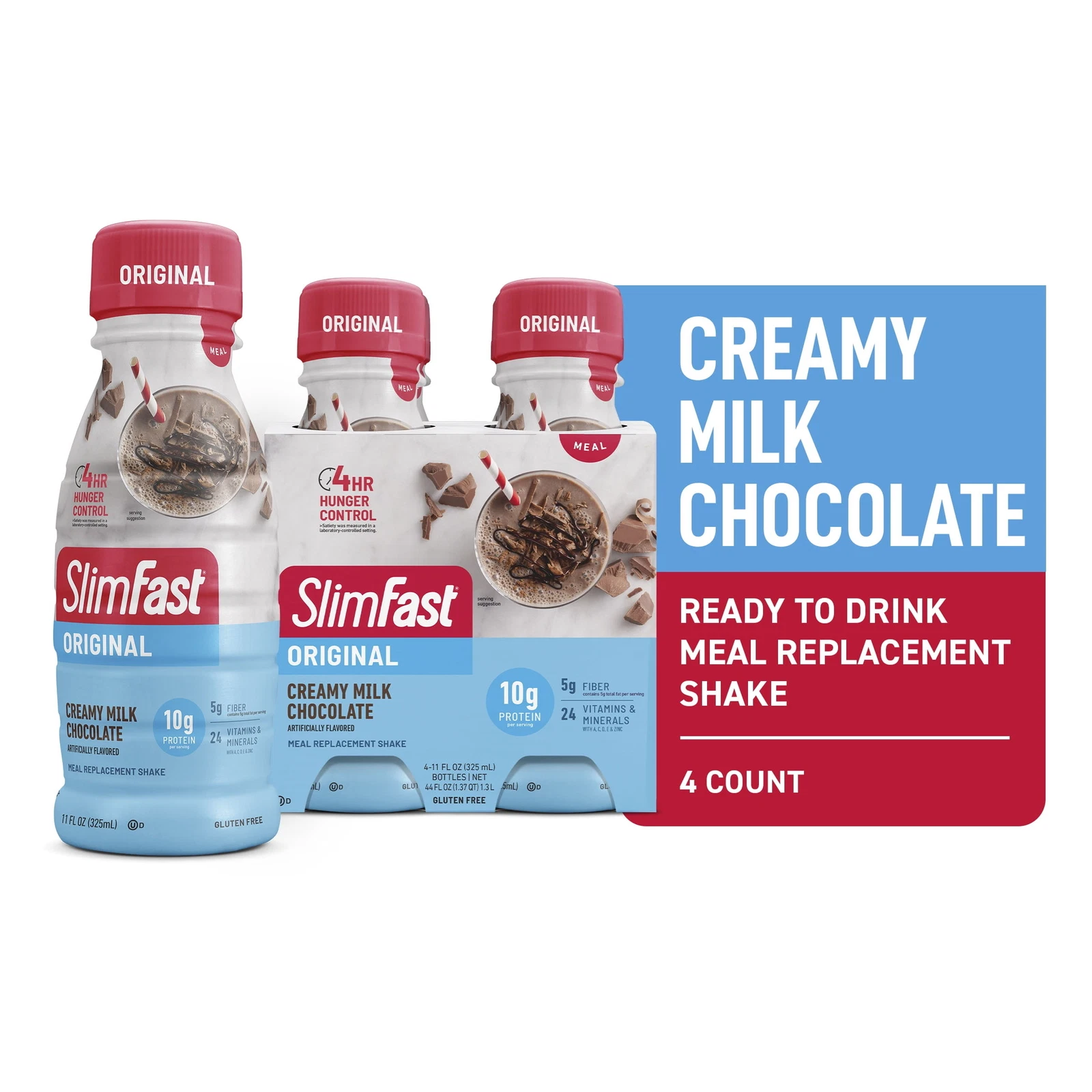 SlimFast Original Meal Replacement Shake, Creamy Milk Chocolate, 4 Count