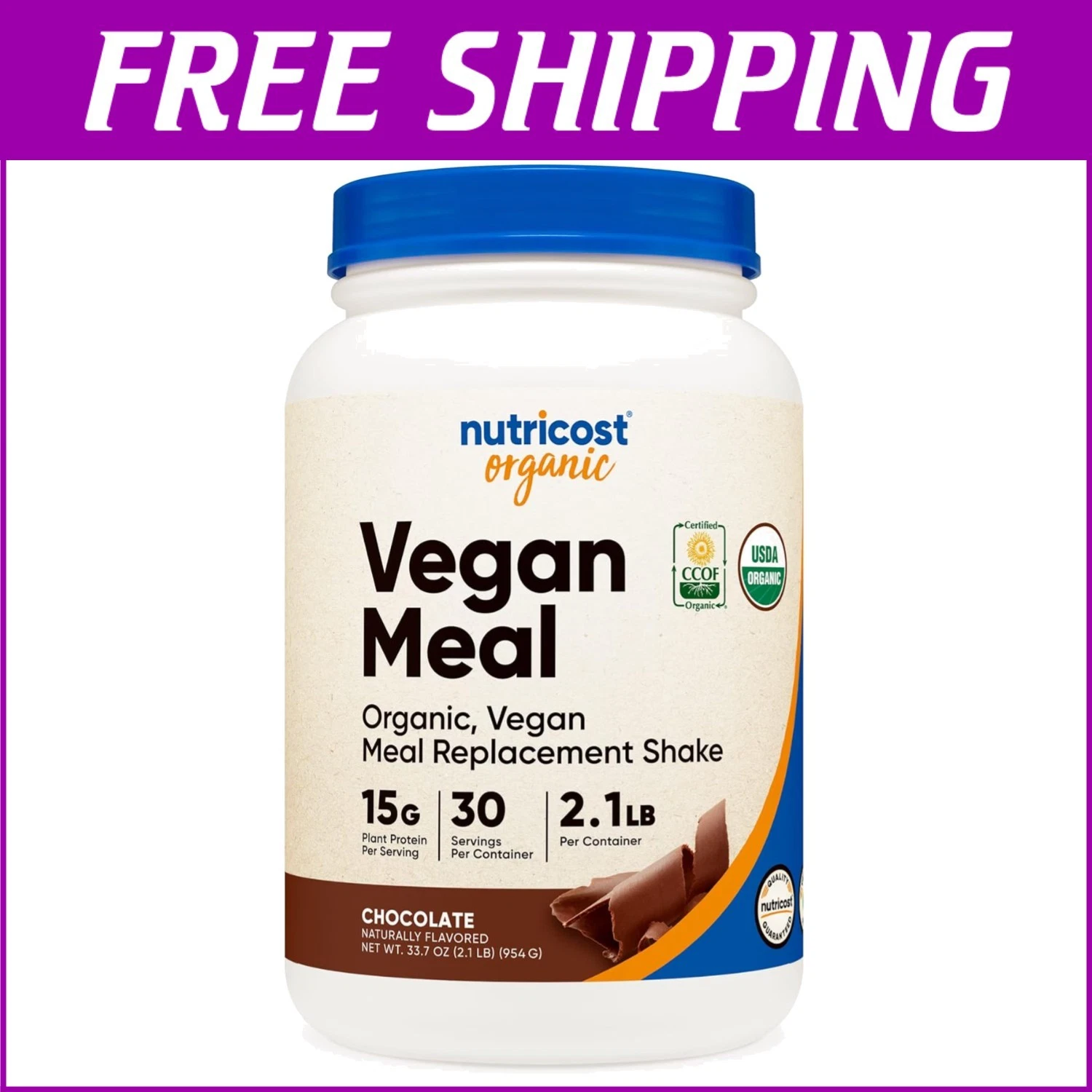 30 Servings of Organic Chocolate Vegan Shake - Non-GMO Meal Replacement Powder