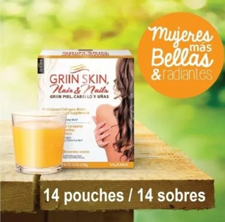 GRIIN Skin Hair and Nails 14 Pouches/Sobres Hydrolized Collagen, Biotin