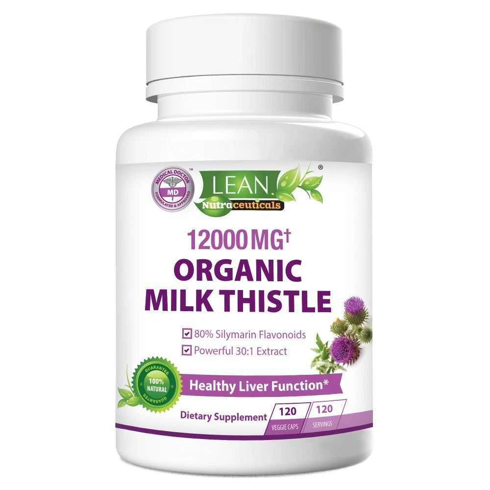 Organic Milk Thistle 12000 mg Strength 120 Veggie Caps 80% Silymarin 30:1