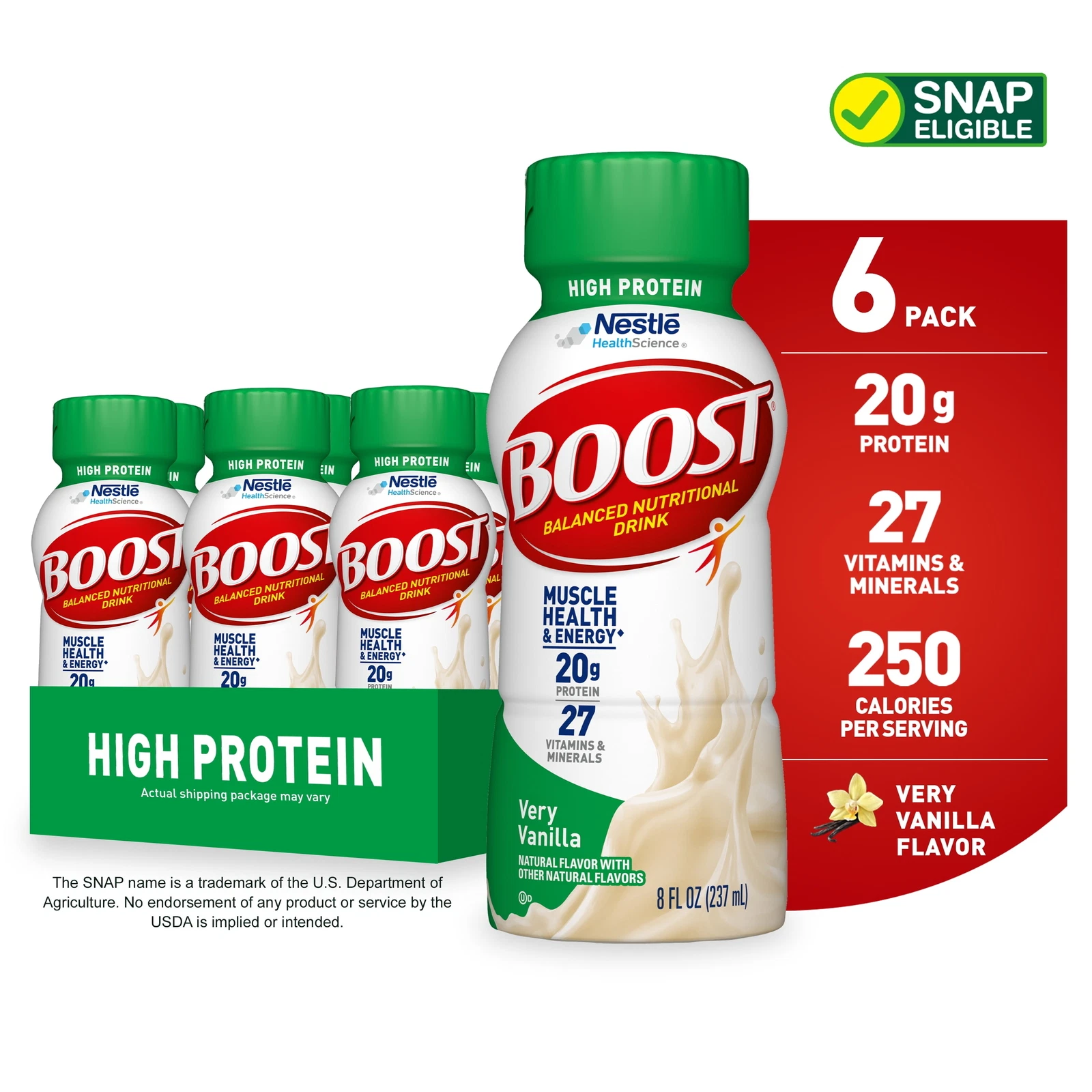 BOOST High Protein Nutritional Drink, Very Vanilla, 20 g Protein,