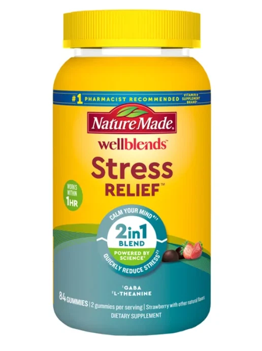 Nature Made Wellblends Stress Relief, 84 Strawberry Gummies with L-Theanine GABA