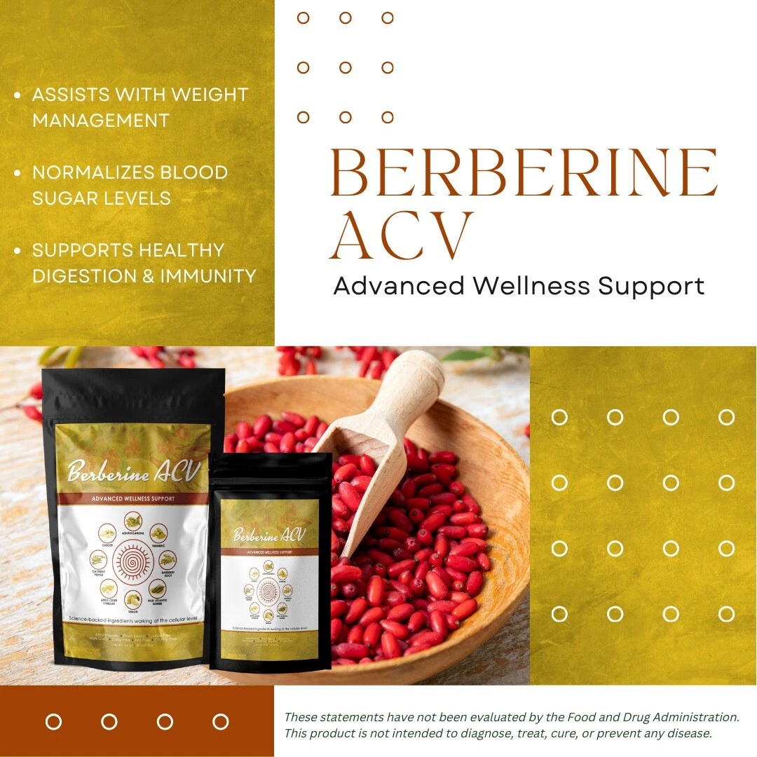 Berberine ACV Powdered Supplement for Weight-loss and Blood Sugar - 30 Servings