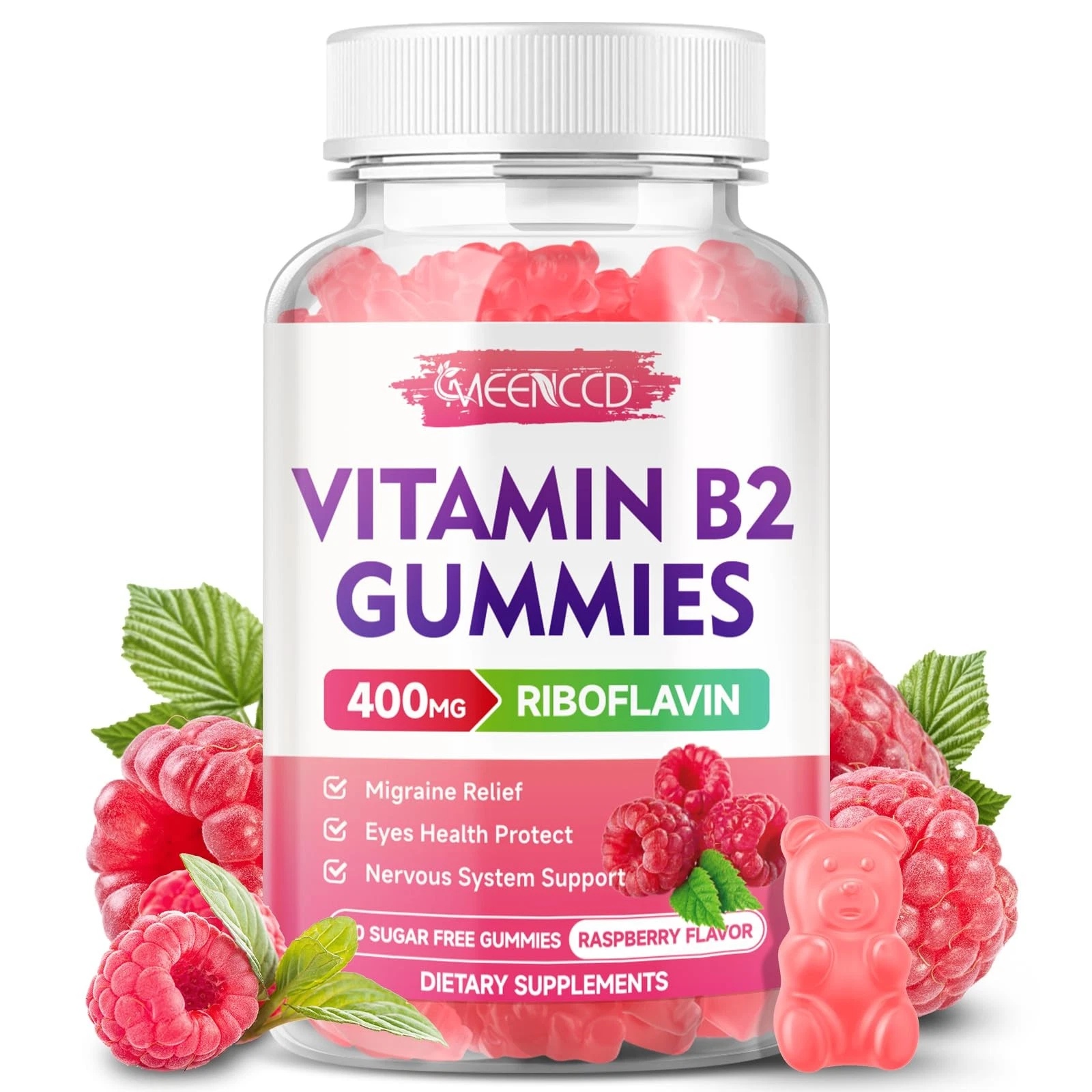 MEENCCD Vitamin B2 Gummies Riboflavin 400mg Supplement with Magnesium for Kids &