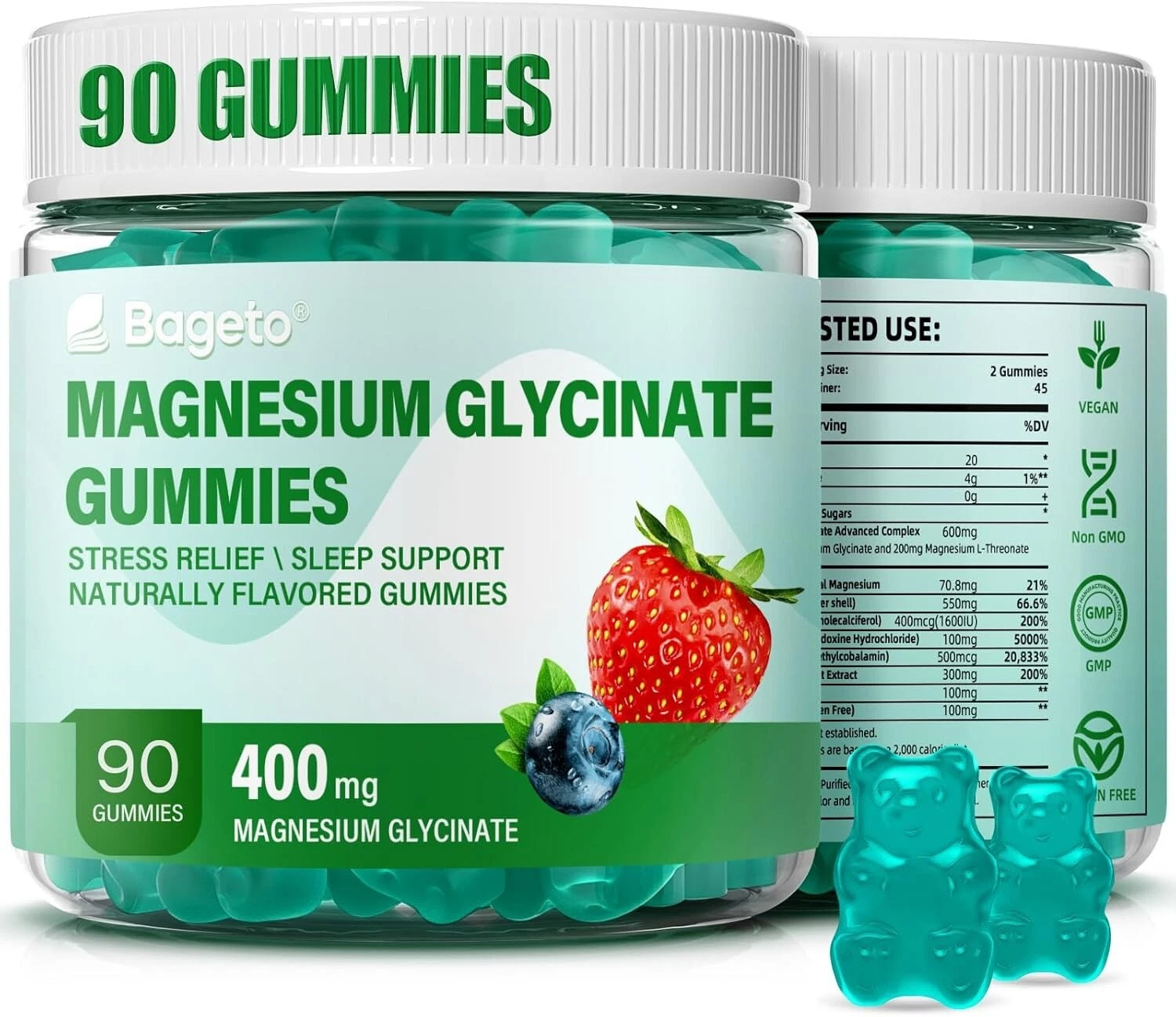 Magnesium Glycinate Gummies 400Mg for Adults & Kids,90 Sugar Free Magnesium Gumm