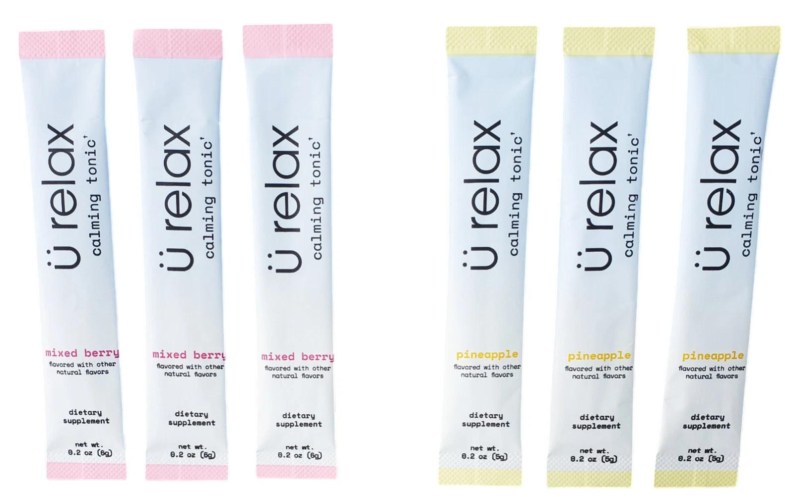 6 Single Packets U Relax Calming Tonic MIXED BERRY & PINEAPPLE Calm Nerves Mood