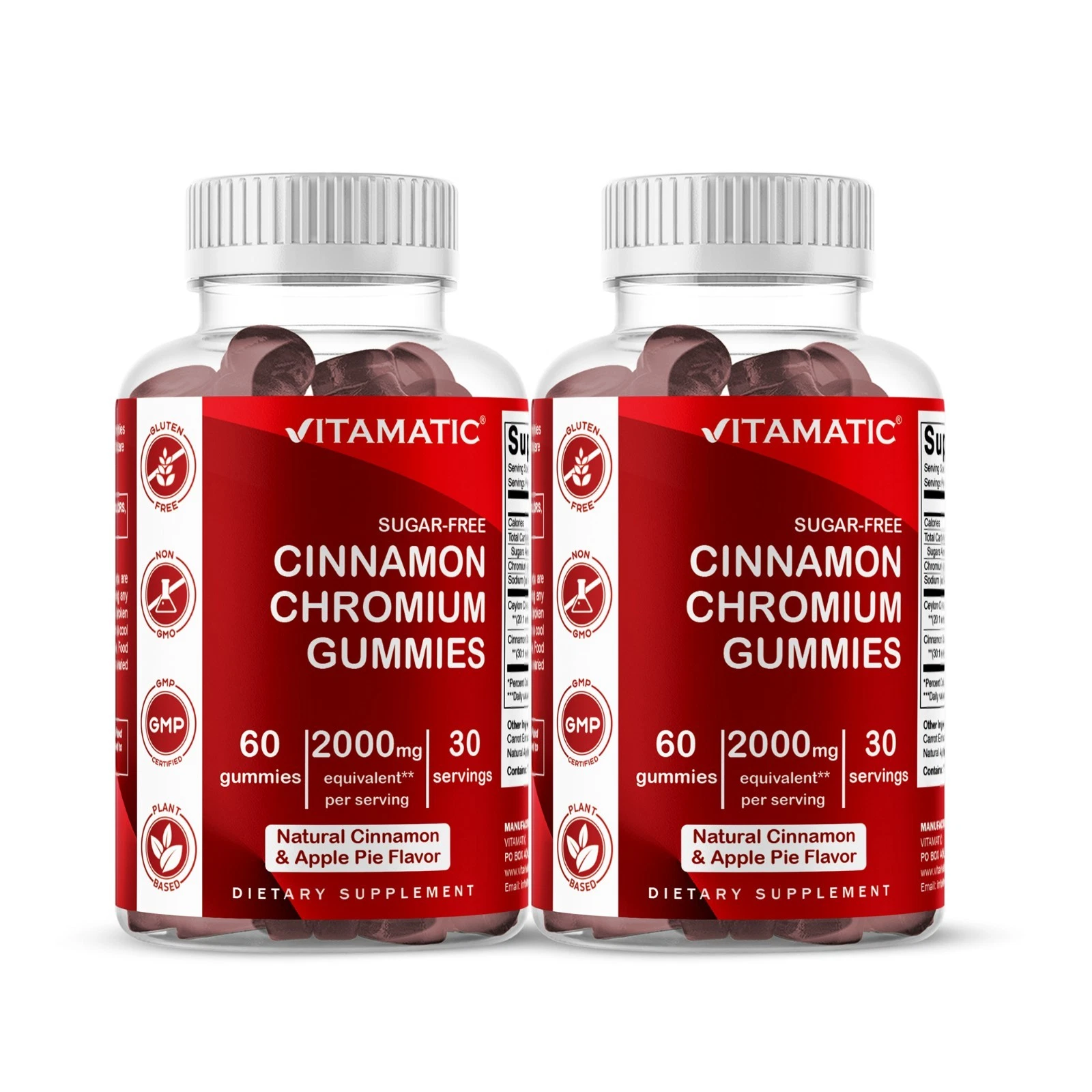 2 Pack Vitamatic Sugar Free Chromium Ceylon Cinnamon - 2000 mg -60 Vegan Gummies