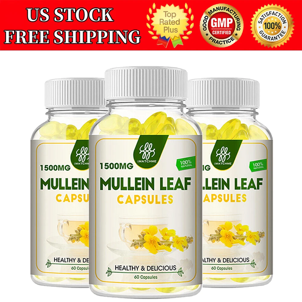 Mullein Leaf Capsules 1500MG For Lung Cleanse Detox Herbal Dietary Supplement