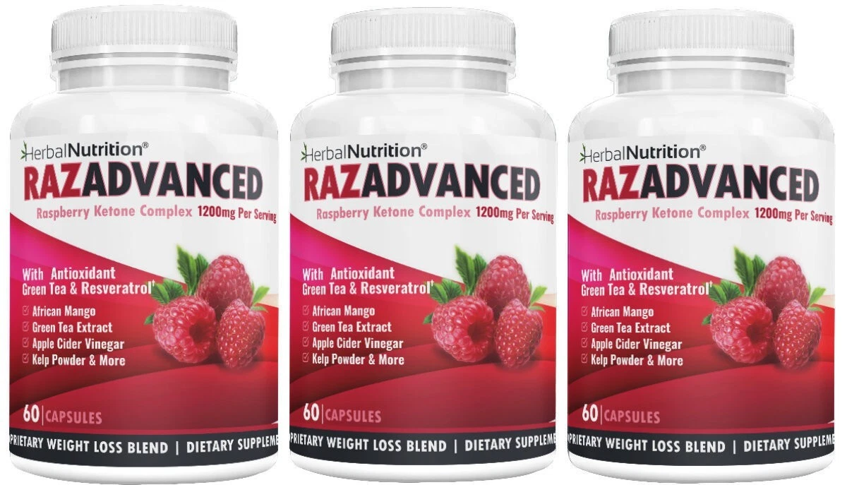 Raspberry Ketones Weight Loss Complex 3 Bottles 180 Caps 1200mg Per Serving