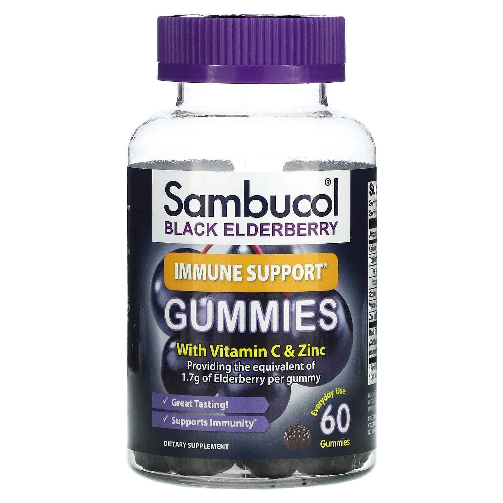 2 X Sambucol, Black Elderberry, Immune Support Gummies with Vitamin C & Zinc, Na