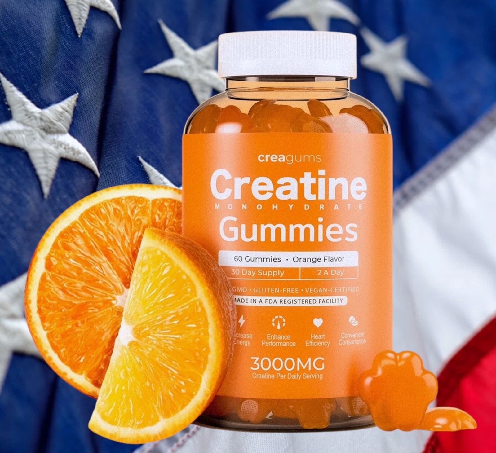 CREAGUMS Creatine Monohydrate Gummies 3000MG 60ct - 1 Month Supply!