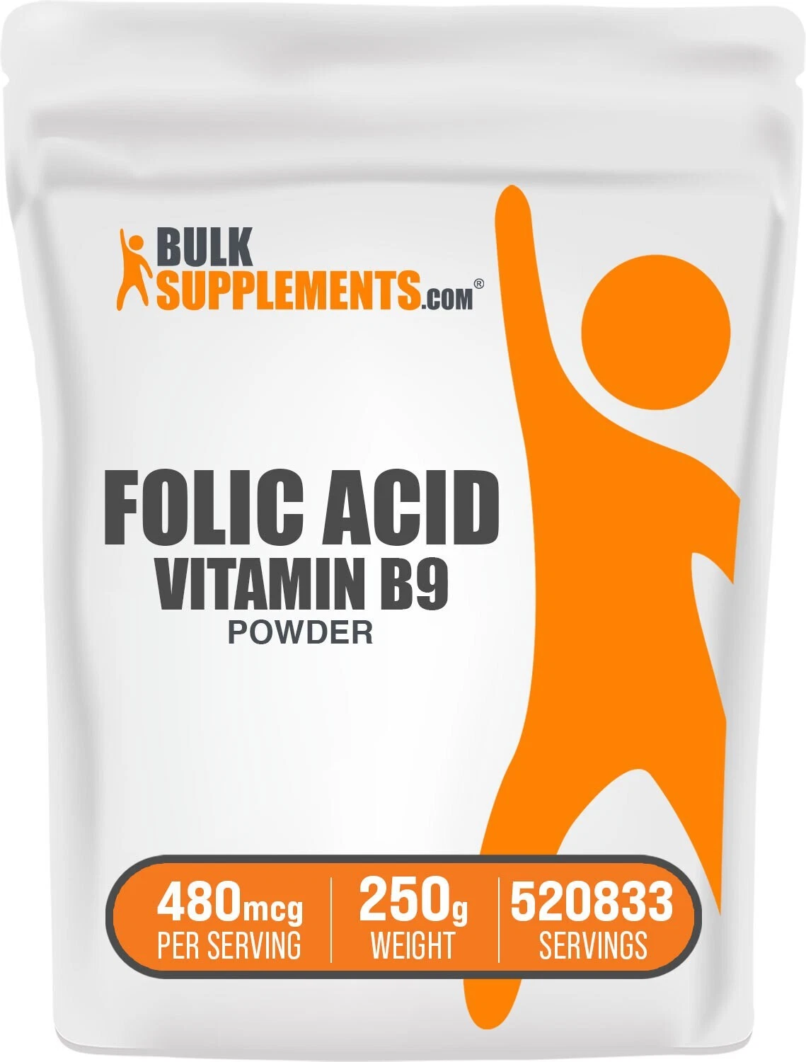 BulkSupplements Folic Acid (Vitamin B9) Powder - 480 mcg Per Serving