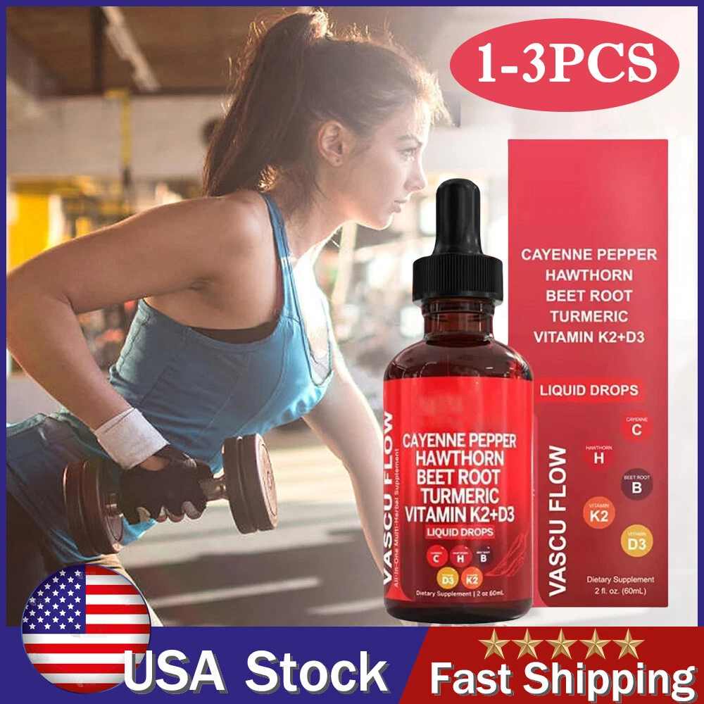 1-3PCS Cayenne Pepper Hawthorn Beet Root Turmeric Vitamin K2+D3 Liquid Drops