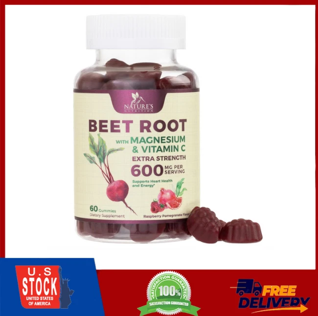 Beet Root Supplement Gummies - 500mg Per Serving w Vitamin C &Magnes,60 Gummies