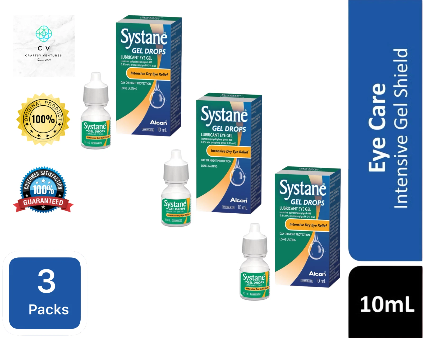 3 X Alcon Systane Lubricant Eye Gel Drops High Performance 10ml FREE SHIPPING