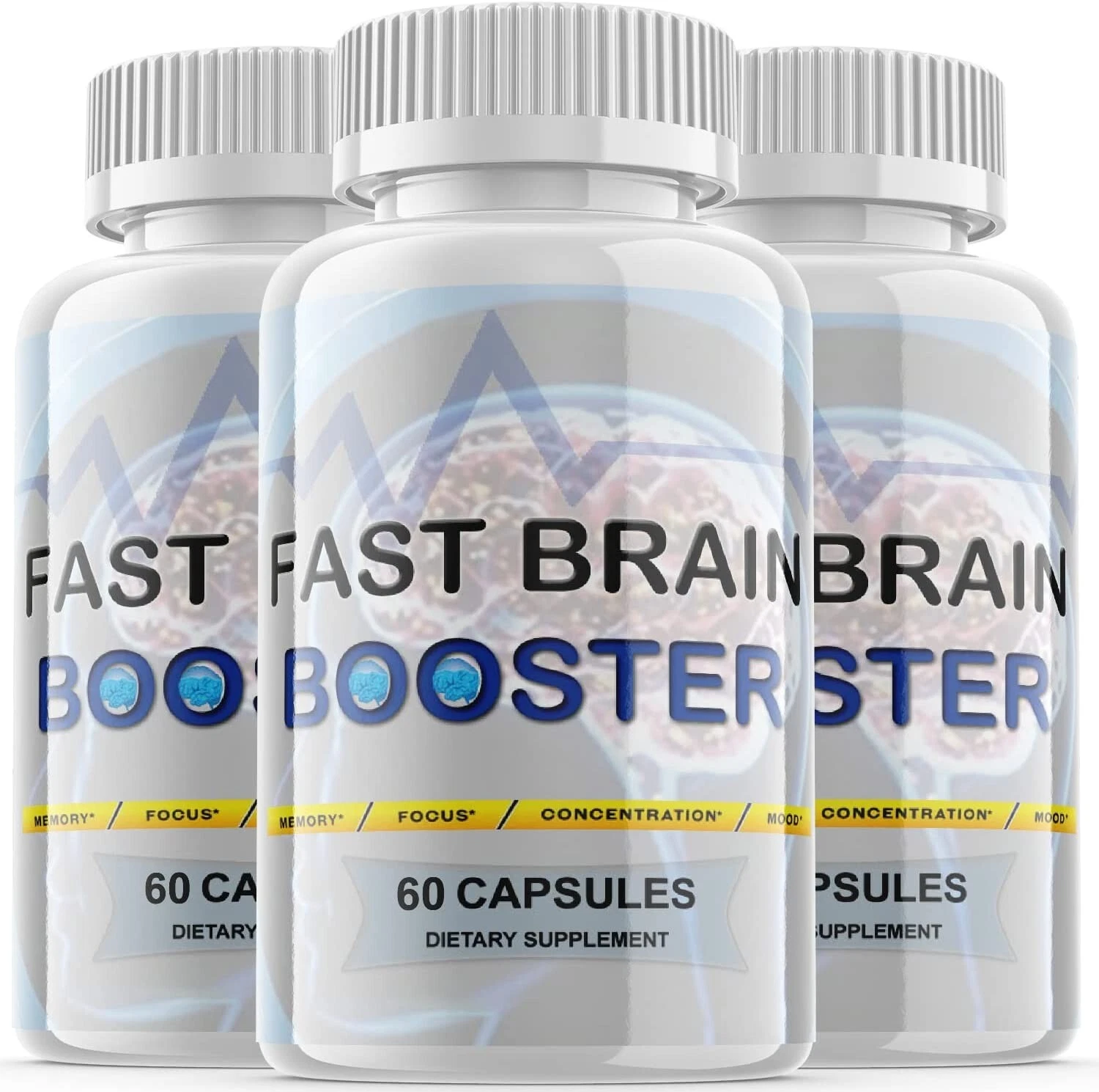 3 - Fast Brain Booster - Nootropic Supplement For Brain Productivity - 180 Pills