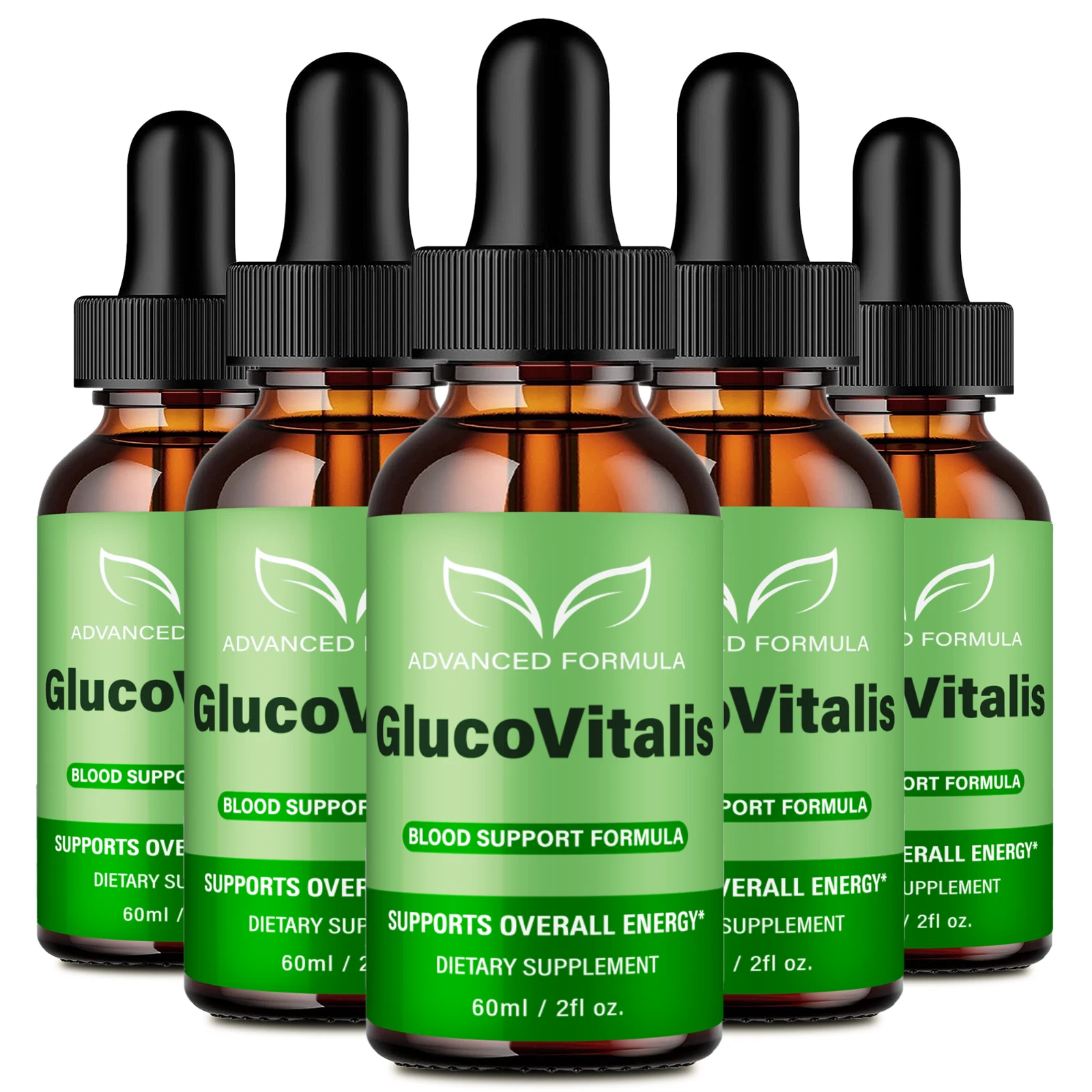 (5 Pack) GlucoVitalis Liquid Drops for Blood Sugar and Blood Pressure Support