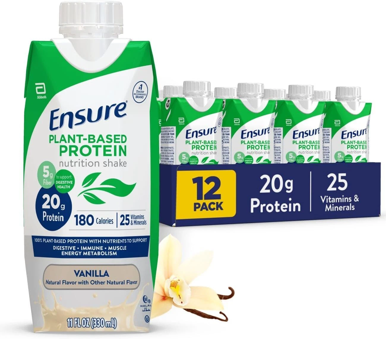 (12 Pack) Ensure Plant-Based Vegan Protein Nutrition Shake, Vanilla, 11 Fl Oz