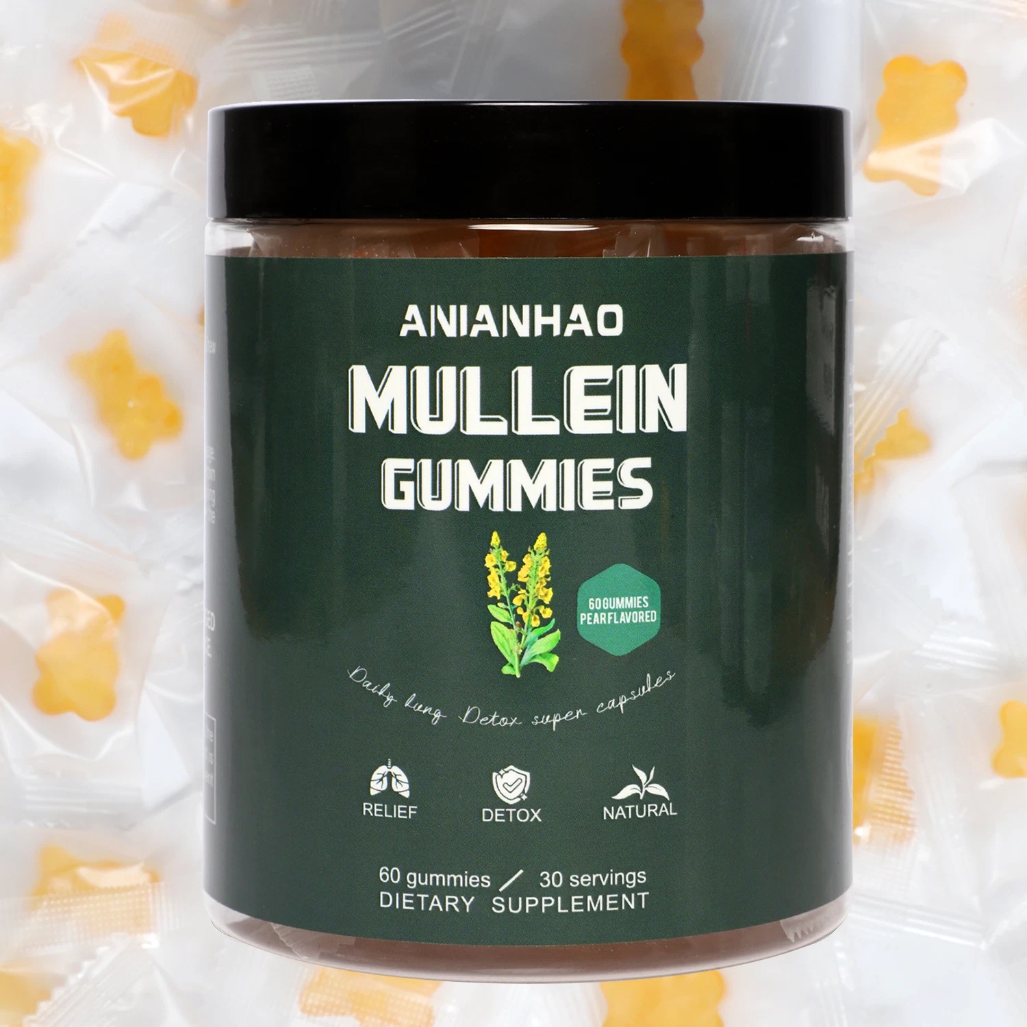 Mullein Gummies,Daily Respiratory Health Gummies Mullein Leaf herb Extract2000mg