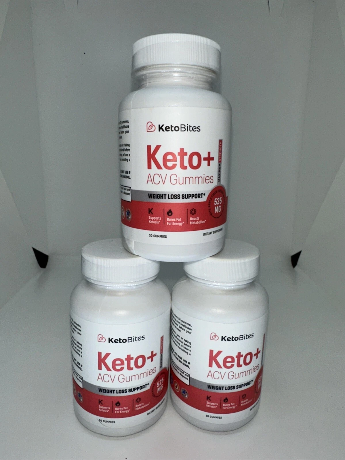 3 Pack/90 Caps Keto Bites ACV Gummies Max Strength Weight Loss Supplement Ex7/25