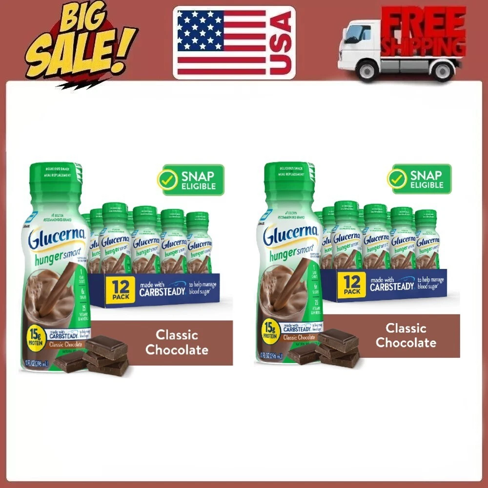 Glucerna Hunger Smart Diabetic Protein Shake, Classic Chocolate, 10 fl oz, 24 Ct