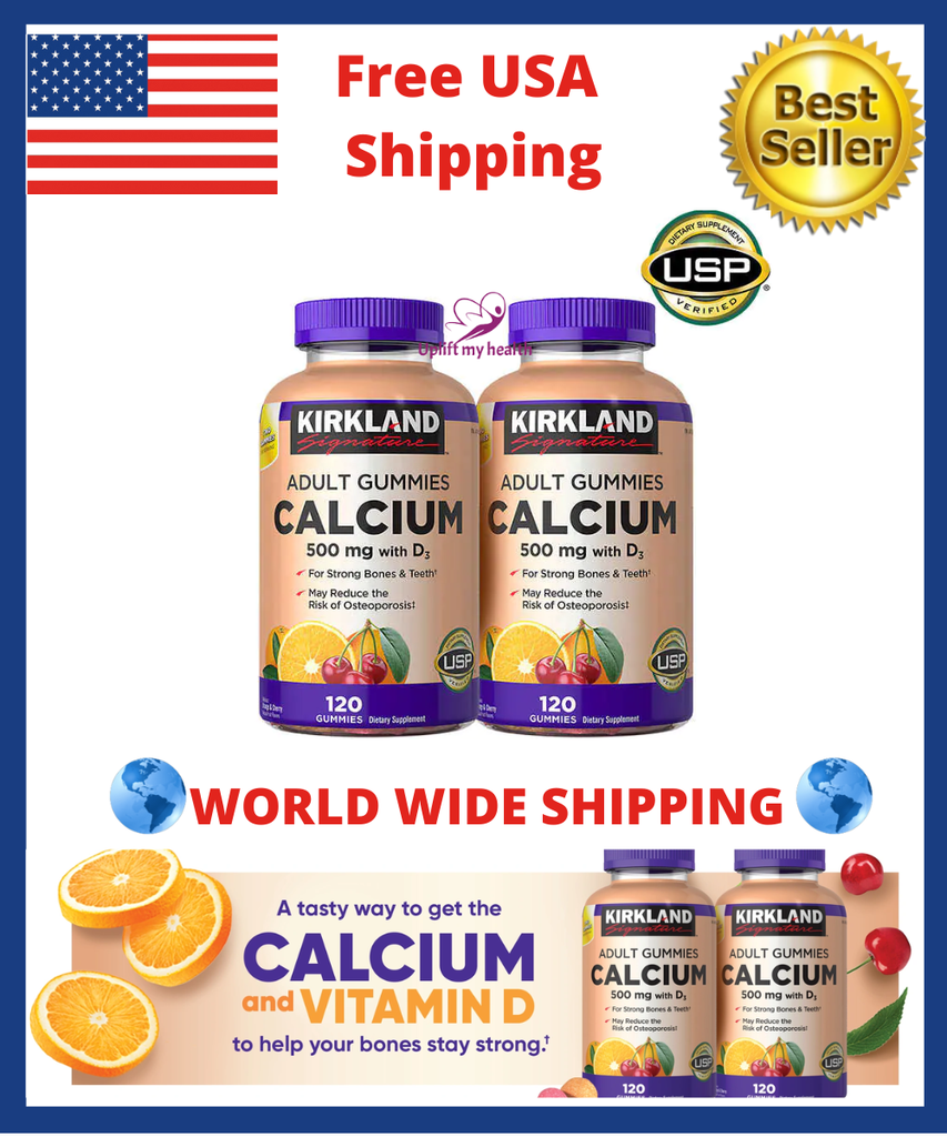 Kirkland Signature Calcium 500 mg with D3 & Zinc, 240 Adult Gummies Osteoporosis