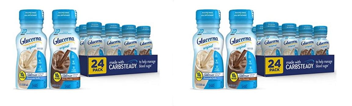 glucerna shake/2 boxes=48 bottles=chocolate 24 bottles+vanilla 24 bottles/8 oz