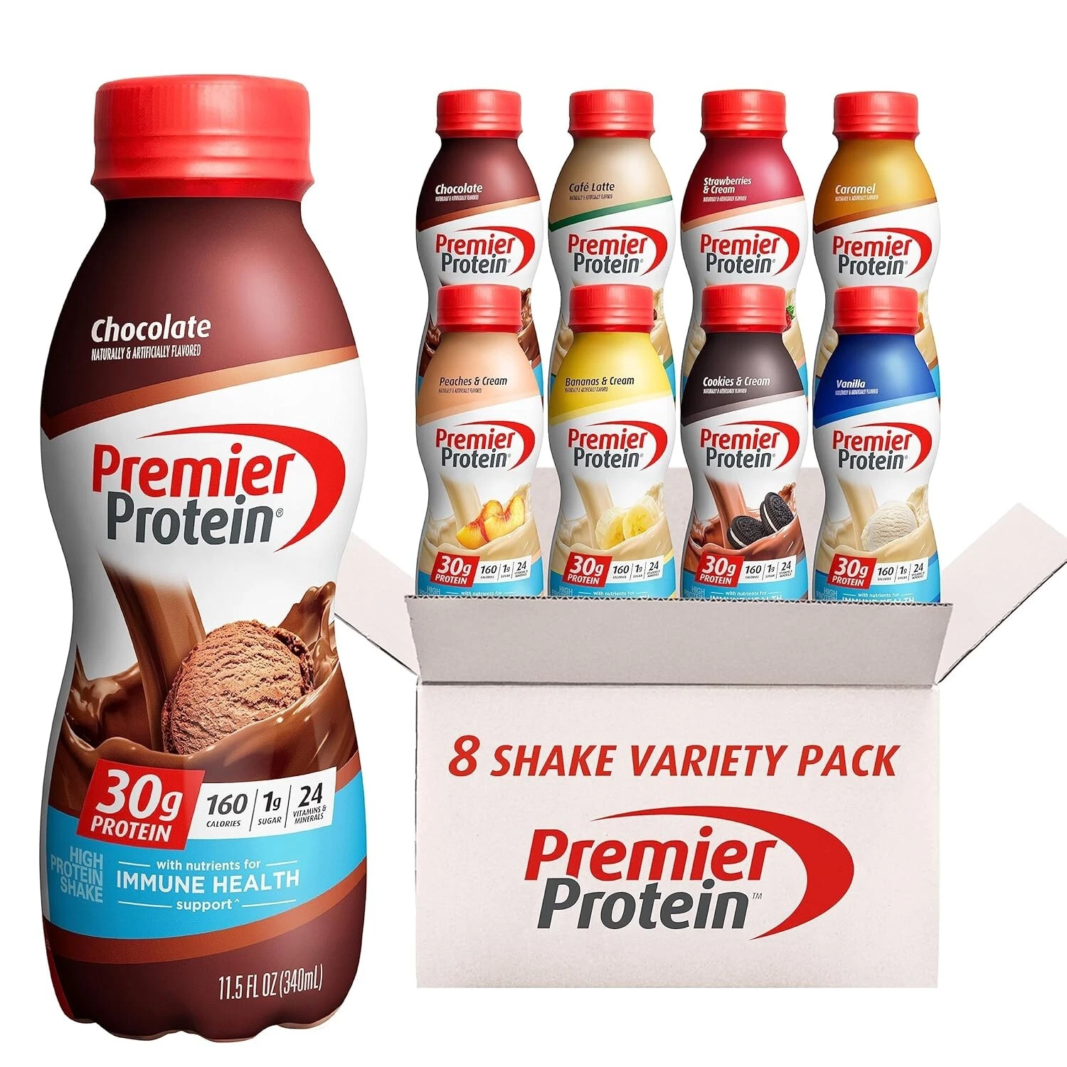 Premier Protein Protein Shake 8 Flavor Variety Pack Protein 1g Sugar (pack of 8)
