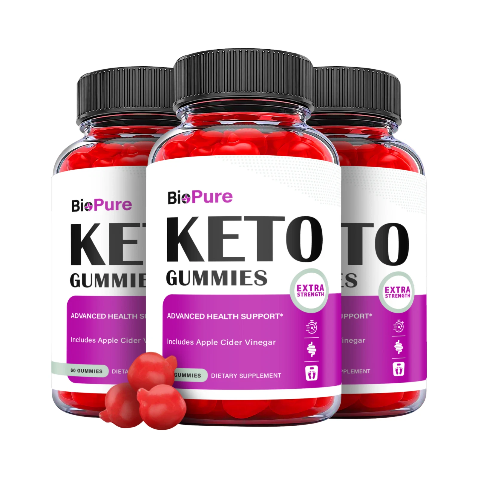 3-Pack BioPure Keto ACV Gummies, Bio Pure Gummies for Weight Loss- 180 Gummies