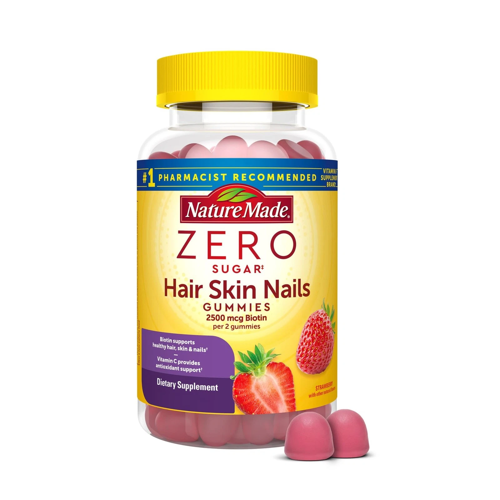 Nature Made Zero Sugar Hair Skin Nails Gummies, Biotin 2500 mcg per Serving, 120