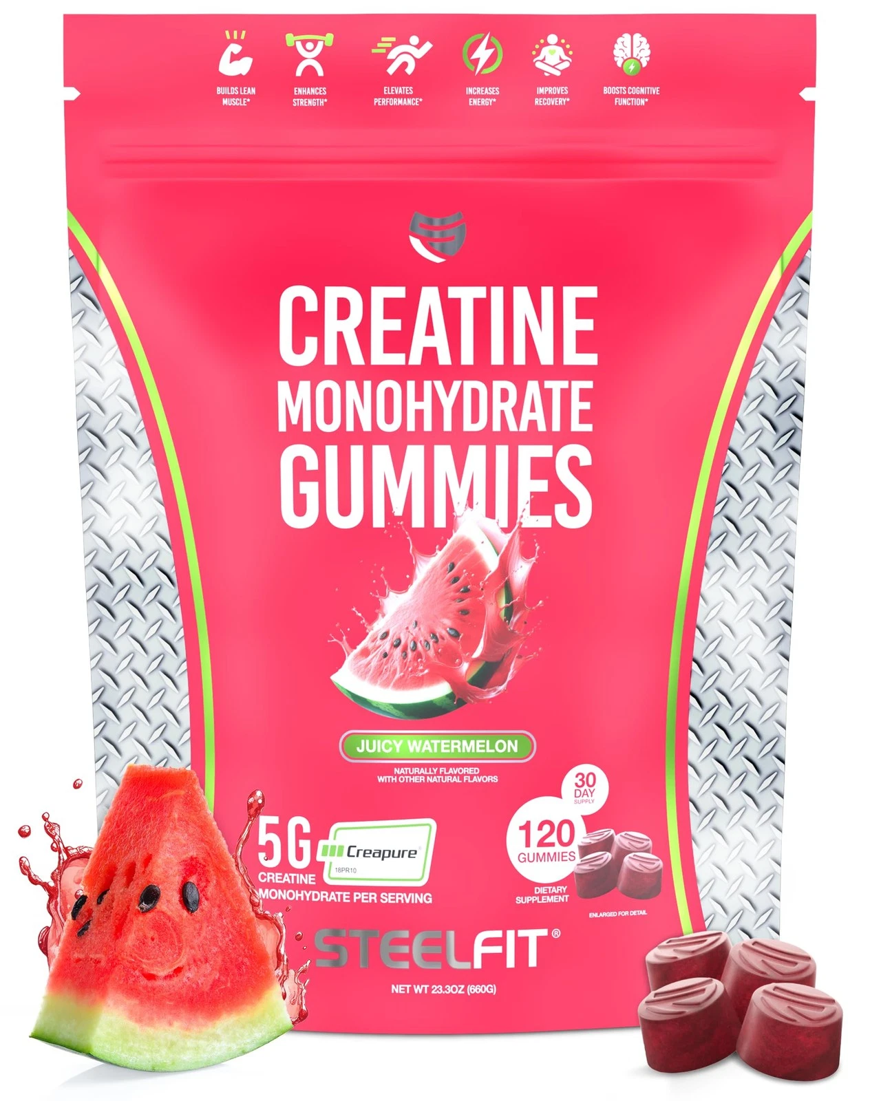 Creapure Creatine Monohydrate Gummies for Men & Women, Juicy Watermelon - Gym...