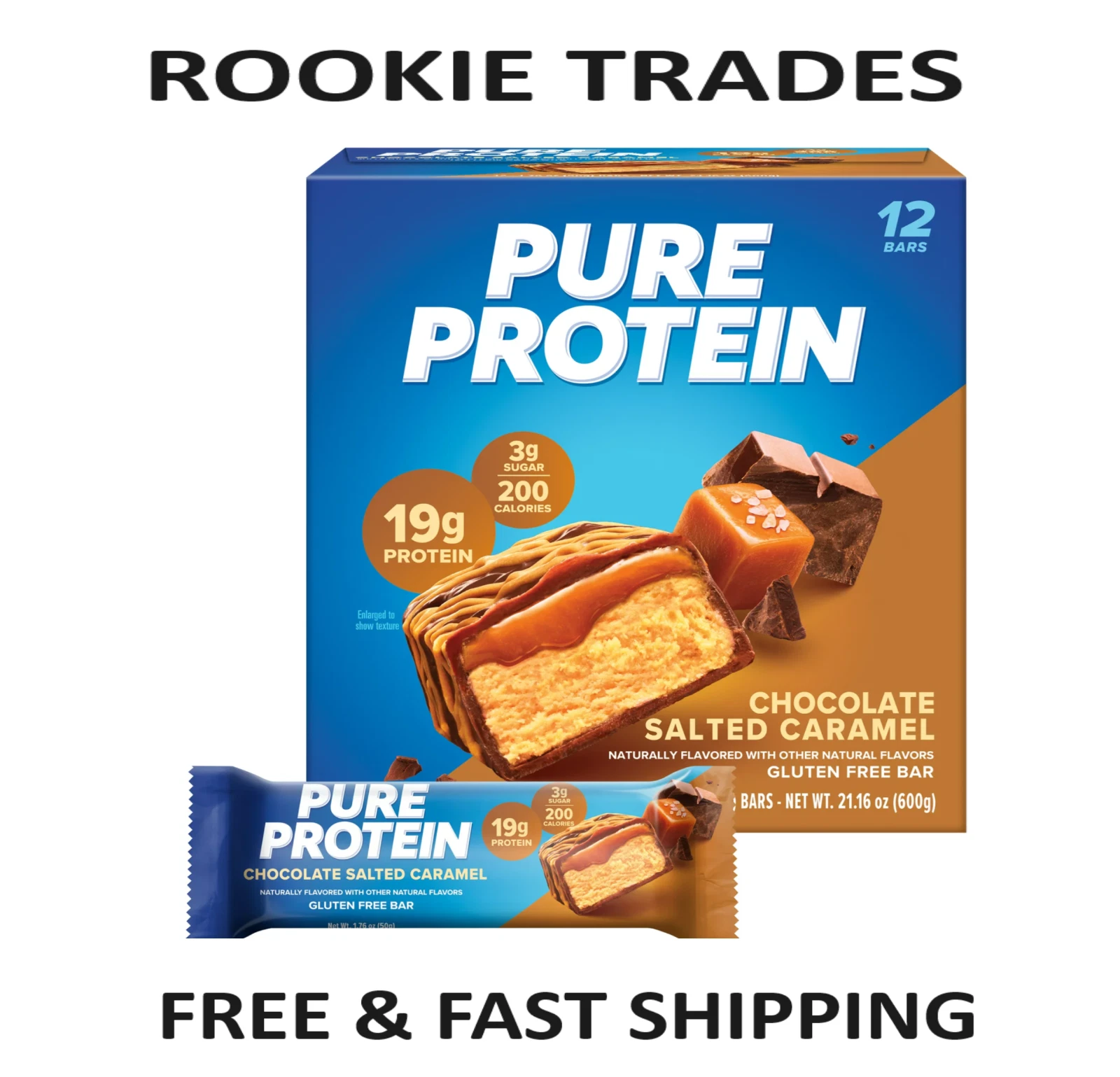 Pure Protein Bars, Chocolate Salted Caramel, 19g Protein, Gluten Free, 1.76 oz