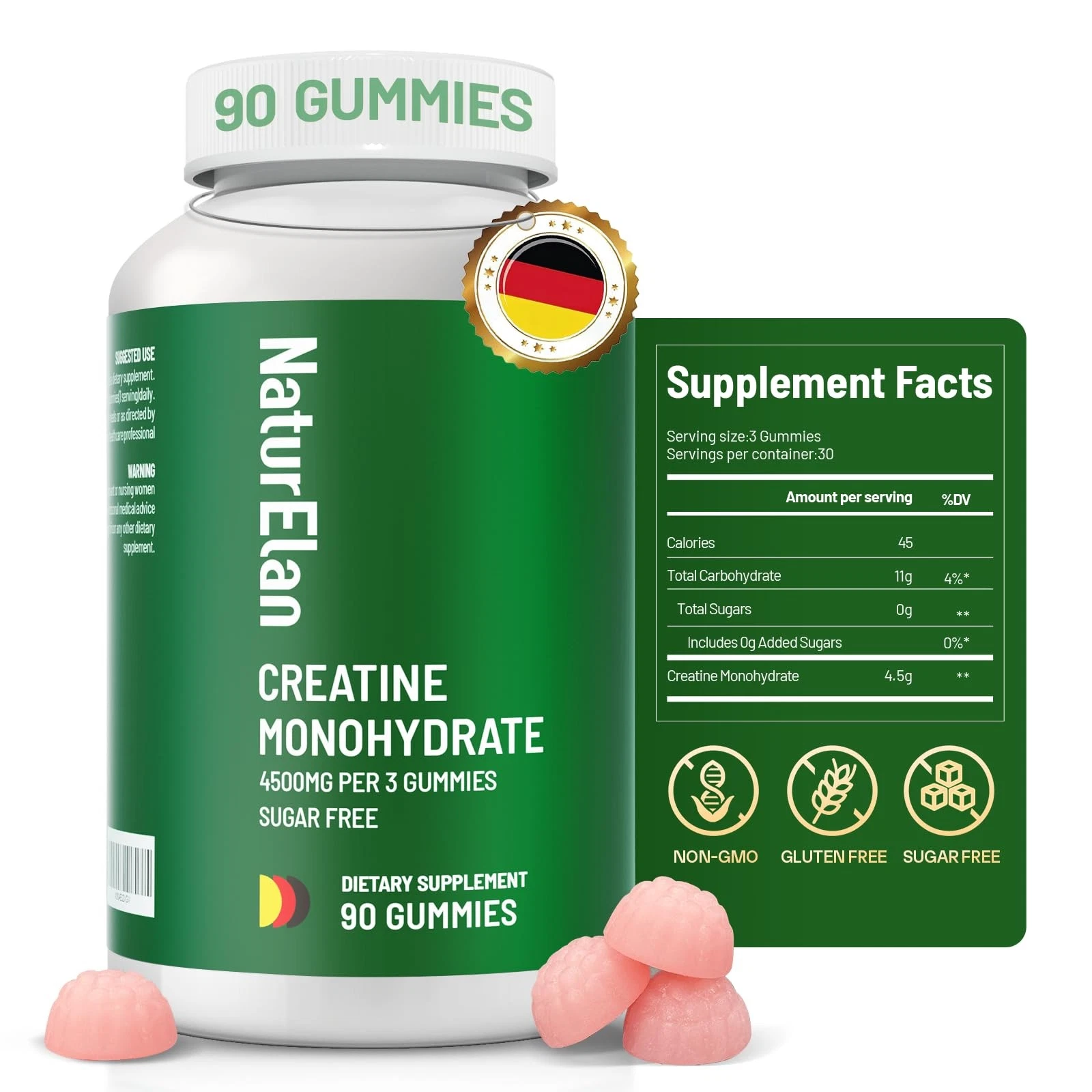 Creatine Monohydrate Gummies - 90 Sugar-Free Vegan Chews, Third-Party Tested,...