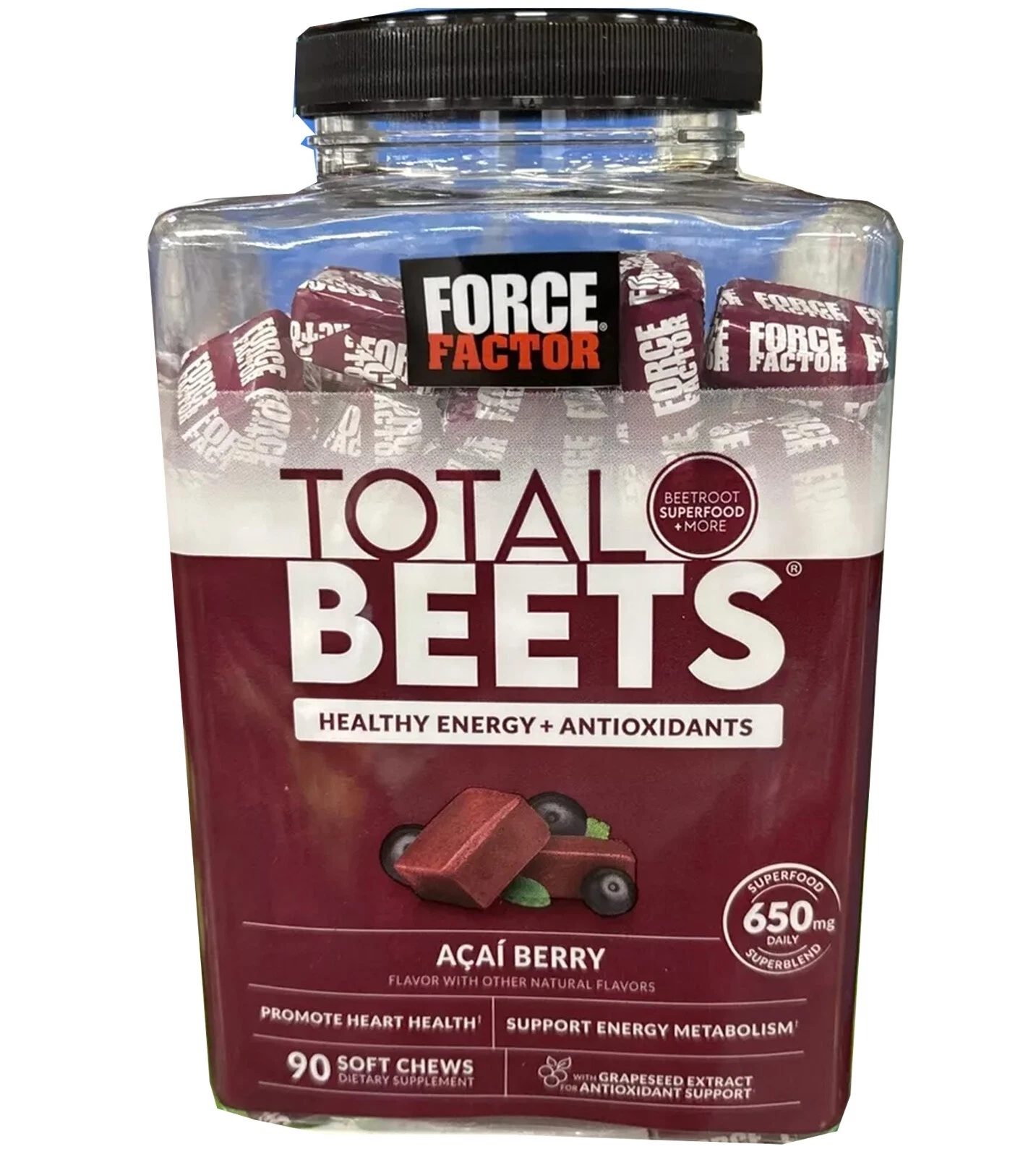 Force Factor Total Beets Acai Berry Flavor, 90 Soft Chews