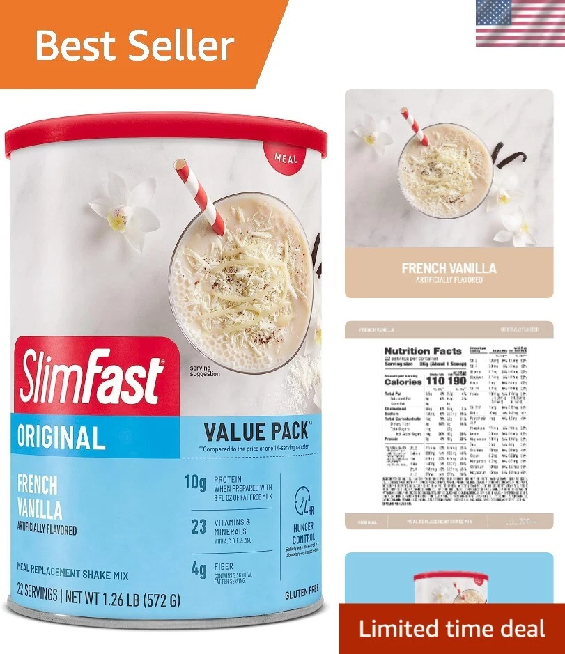 Meal Replacement Shake Powder - Tasty French Vanilla, 4 Hours Hunger Control