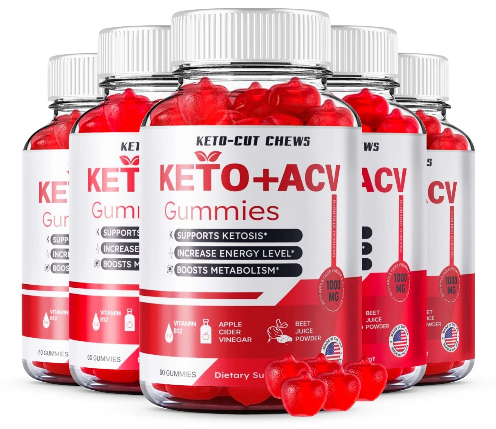 Keto-Cut Chews Keto ACV Gummies Gluten-Free Supplement (180 Gummies) 3-Pack