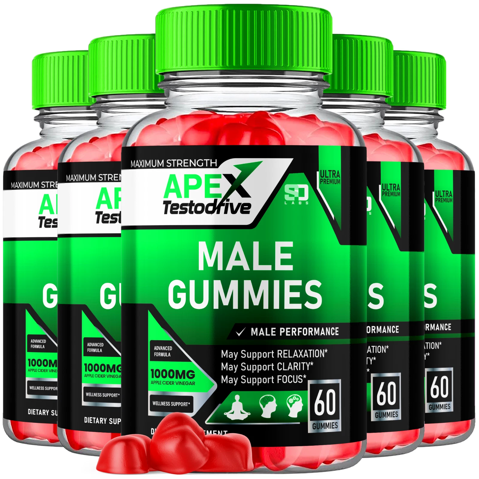 (5 Pack) Apex Testodrive Male Gummies, Apex Testo Drive for Men (300 Gummies)