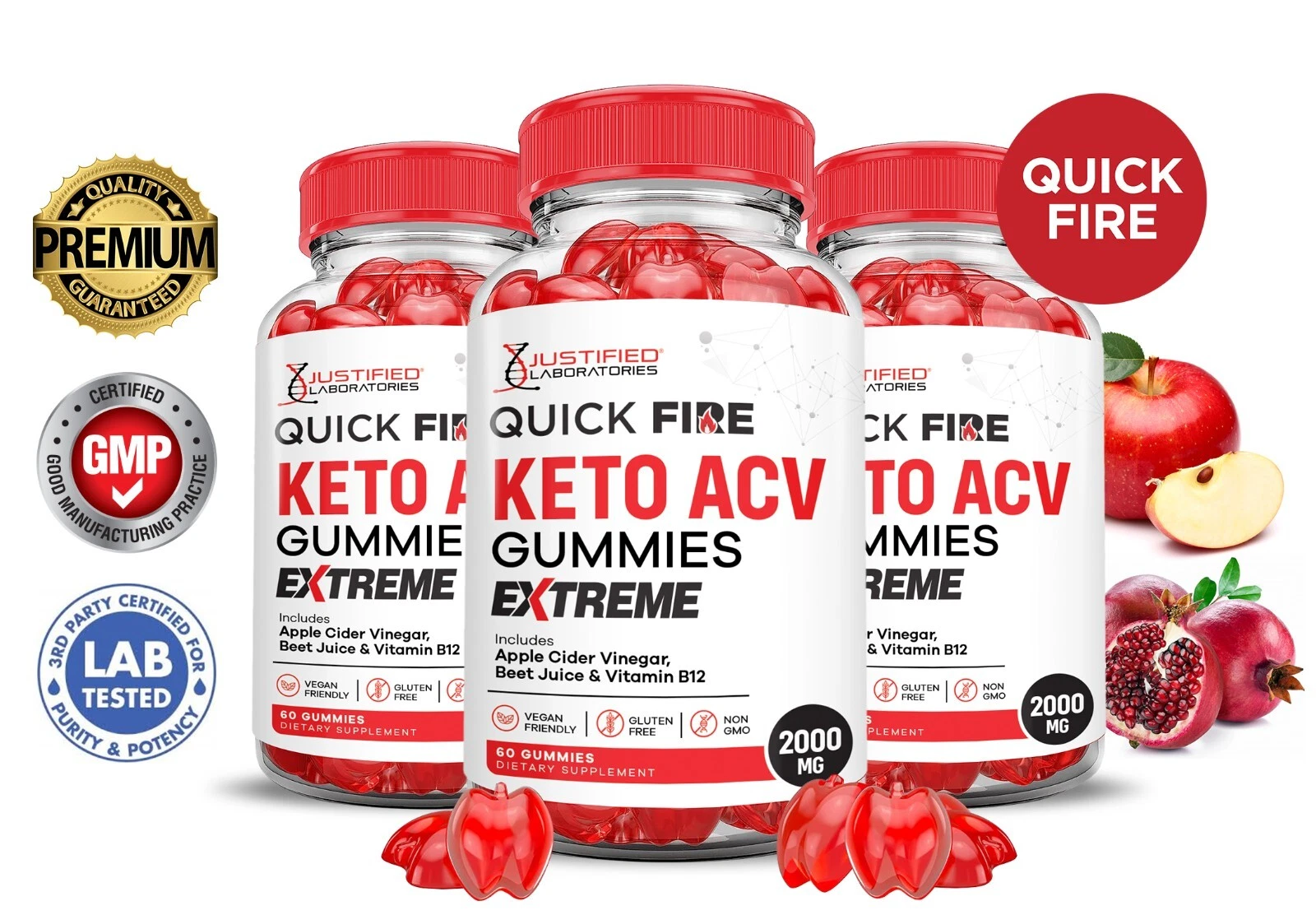 Quick Fire Keto Extreme ACV Gummies 2000MG Apple Cider Vinegar 180 Gummys