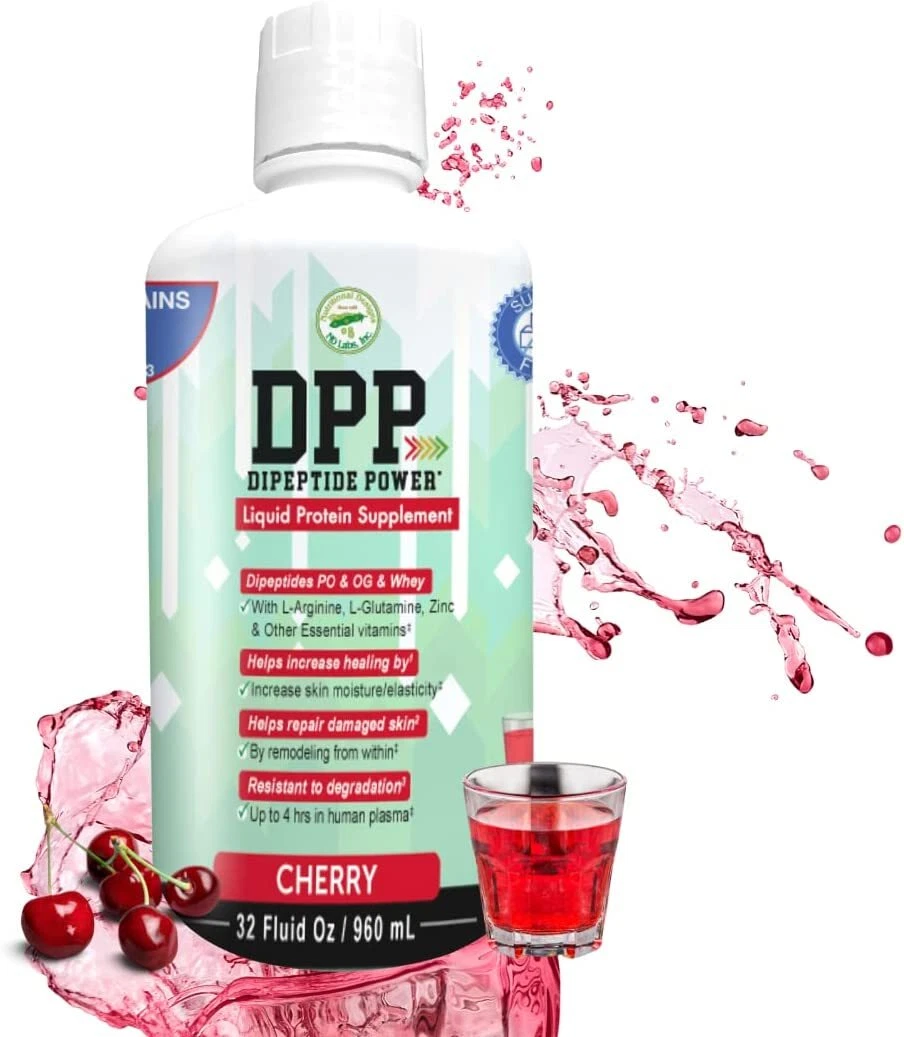 DPP Dipeptide Powder Liquid Protein Supplement Healing Cherry 32 Fl Oz.