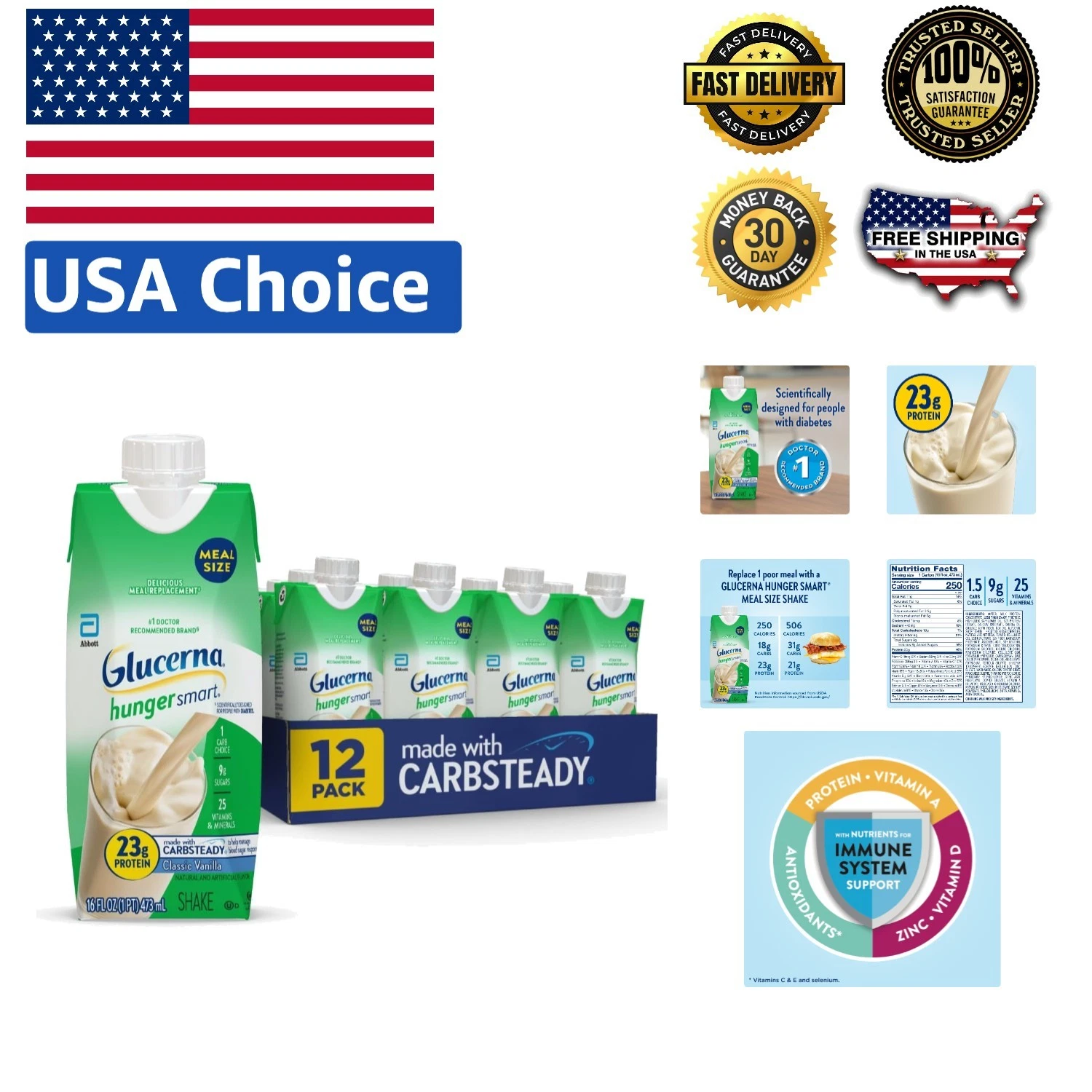 Hunger Smart Vanilla Meal Replacement Shake - 23g Protein, Diabetic-Friendly