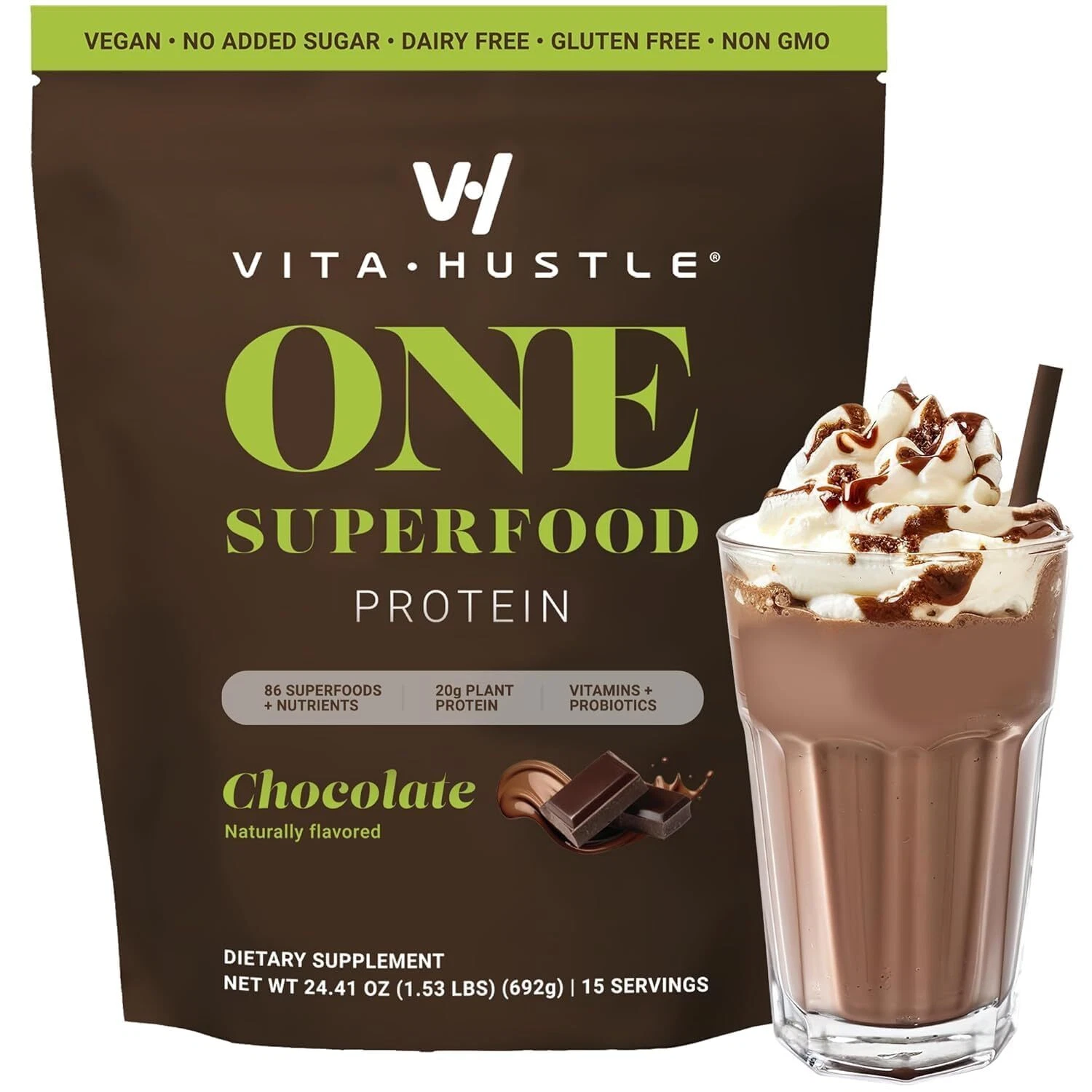 VitaHustle ONE Meal Replacement Shake - Plant Based Protein Powder by Kevin H...