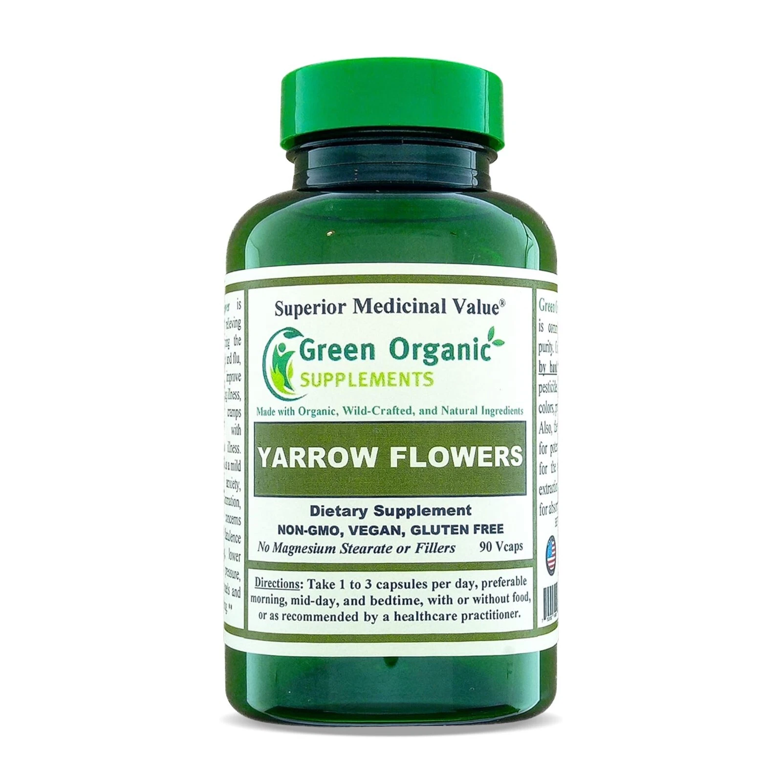 Yarrow Flower, 90 VCaps, Non-GMO, Gluten-Free, Green Organic Supplements