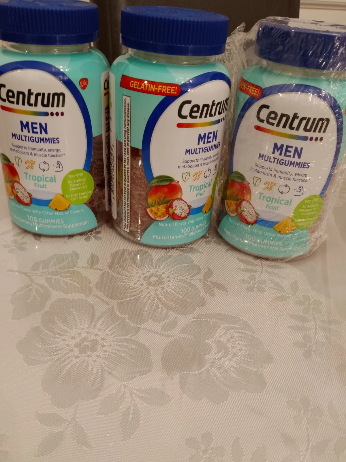 Lot/3 Centrum Men's Multivitamin Gummies, Tropical Fruit 100 Count Gelatin free