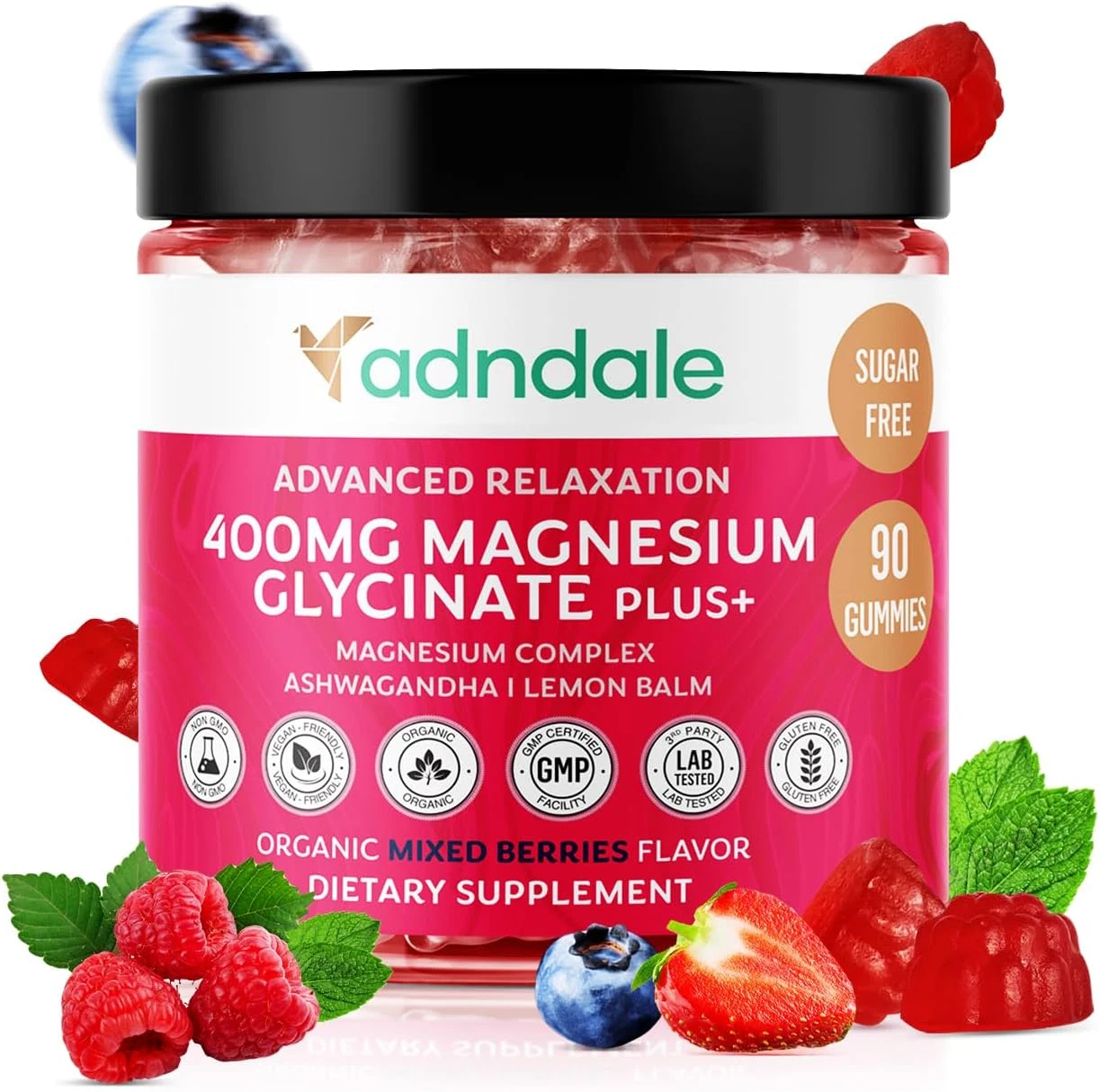 90 CT Magnesium Glycinate Gummies 400 Mg/Serv - with Ashwagandha, Magnesium M...