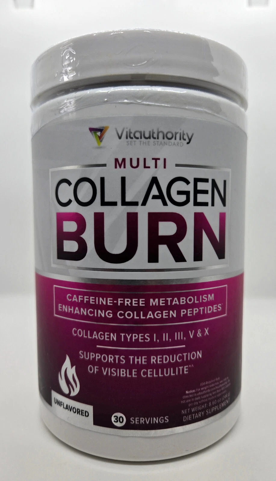 Vitauthority Multi Collagen Burn Unflavored Metabolism Enhancing Peptides 8.6 oz