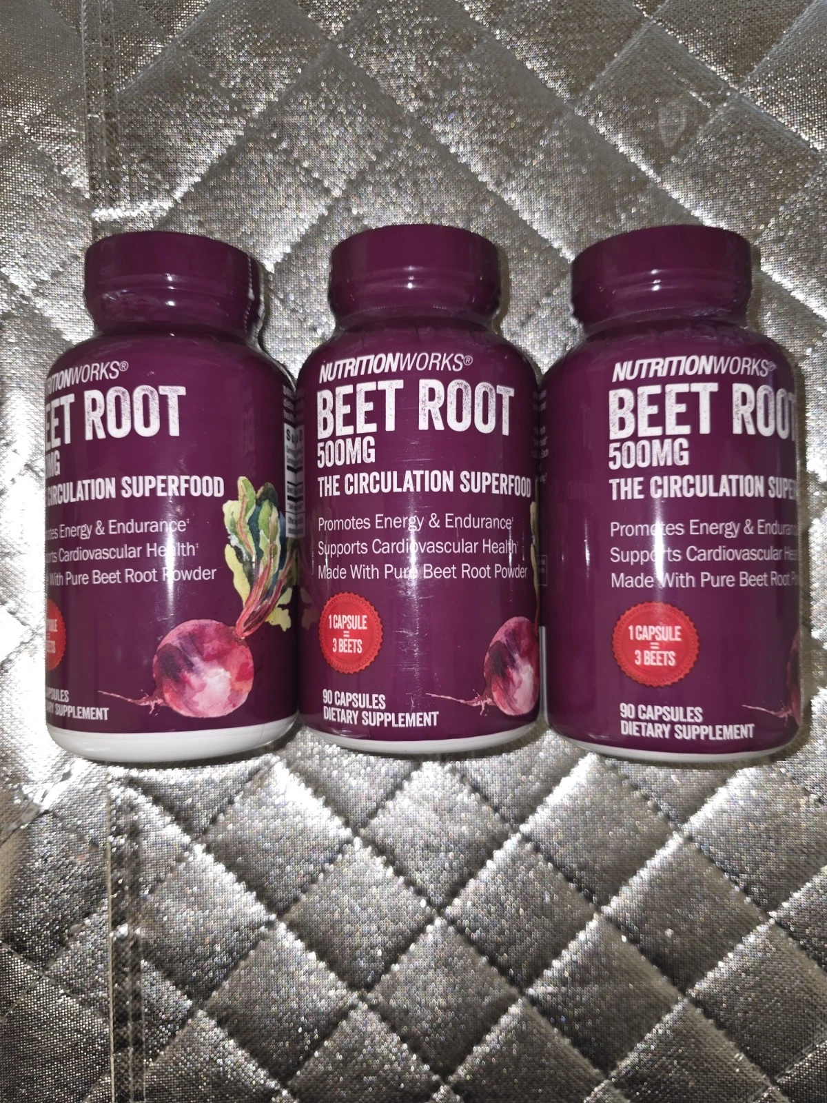 NutritionWorks ® Beet Root Circulation Superfood 90 Capsules 500mg Lot Of 3